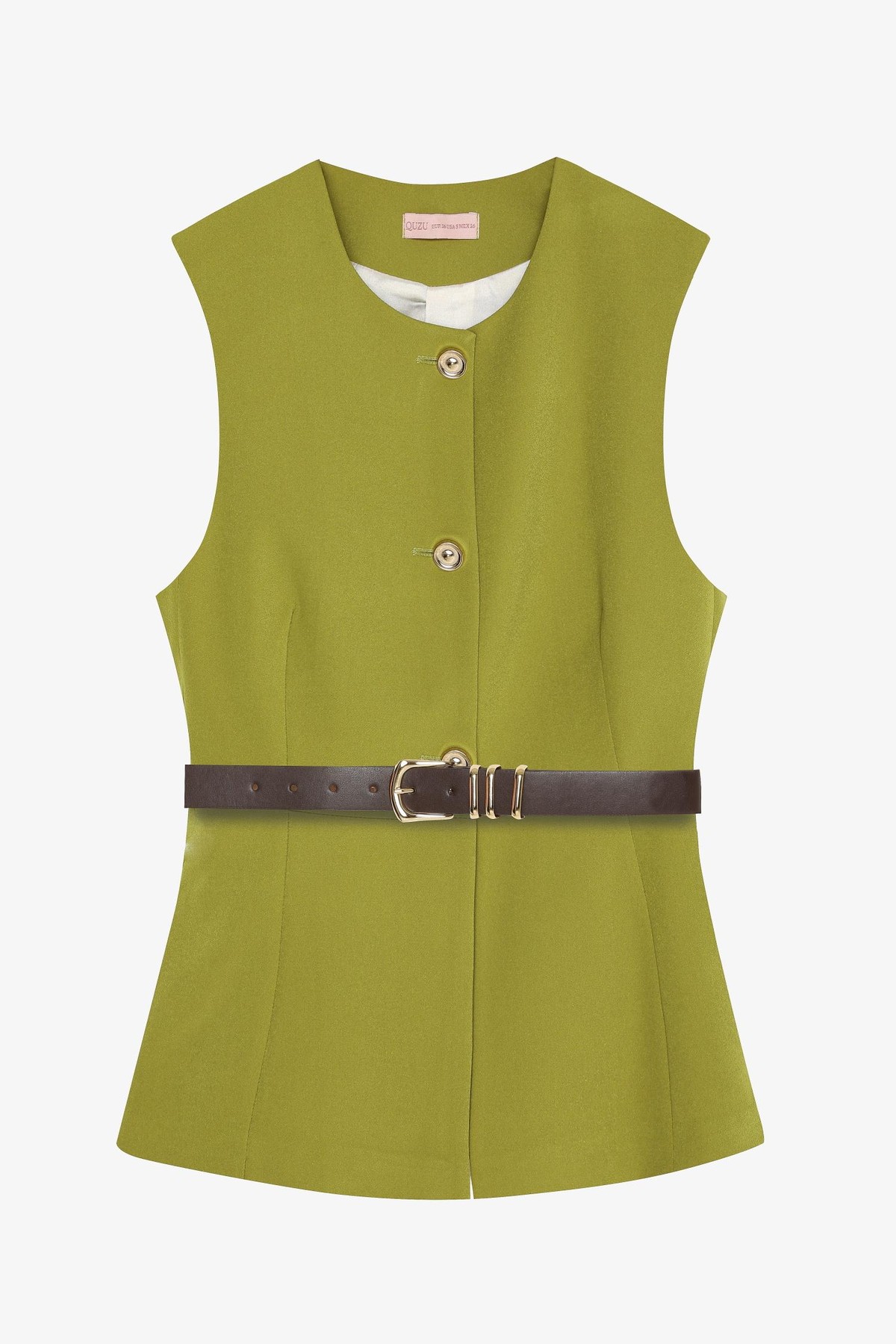 Quzu Bisiklet Yaka Kemerli Yelek Olive