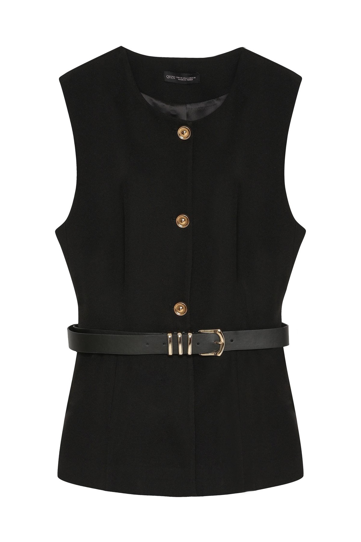 Quzu Bisiklet Yaka Kemerli Yelek Siyah