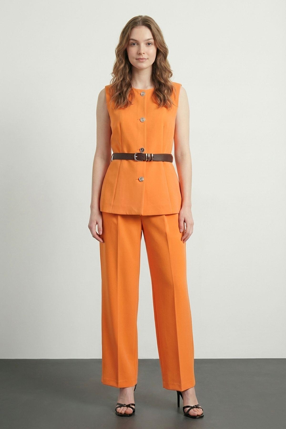 Quzu Bisiklet Yaka Kemerli Yelek Turuncu