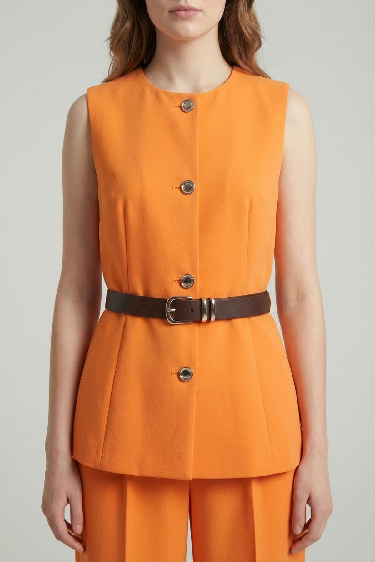 Quzu Bisiklet Yaka Kemerli Yelek Turuncu