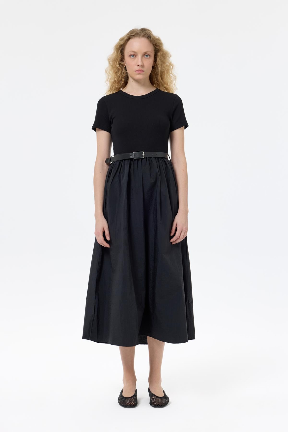 Quzu Bisiklet Yaka Matchli Elbise Siyah