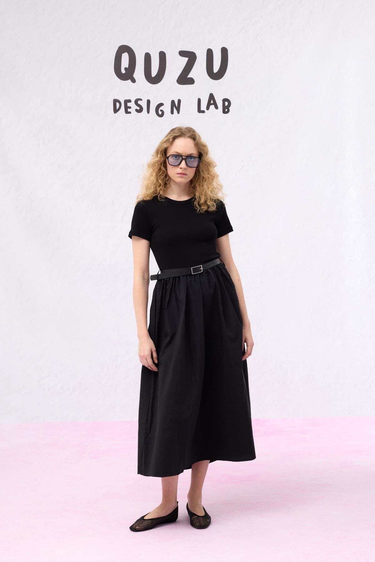 Quzu Bisiklet Yaka Matchli Elbise Siyah