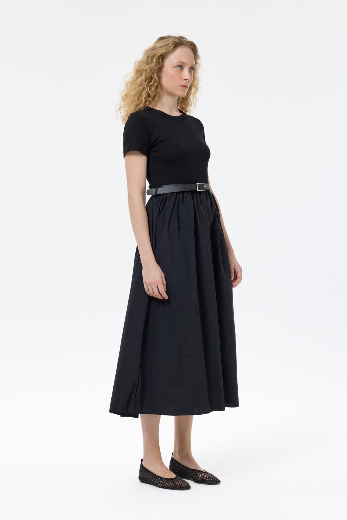 Quzu Bisiklet Yaka Matchli Elbise Siyah