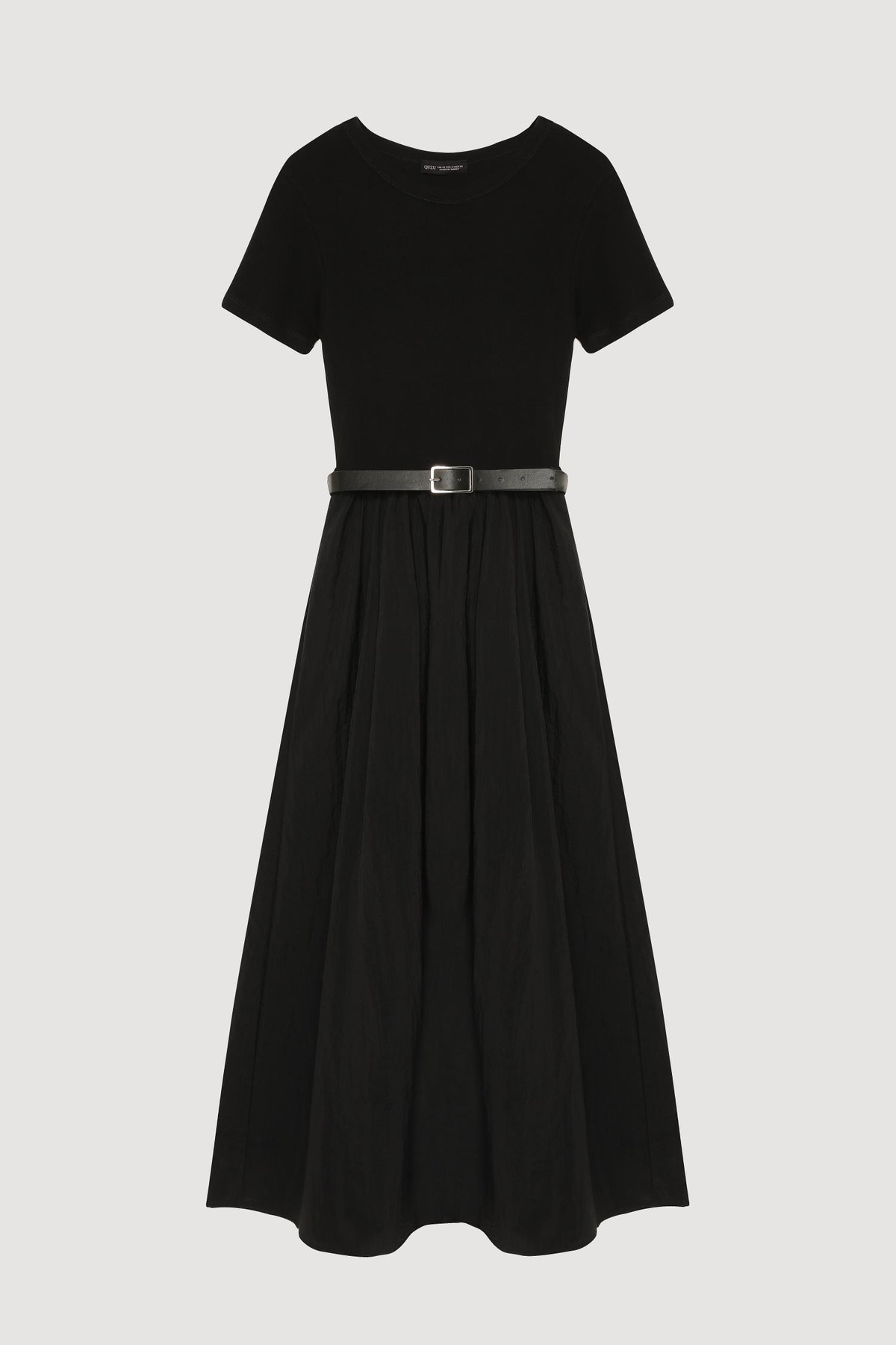 Quzu Bisiklet Yaka Matchli Elbise Siyah