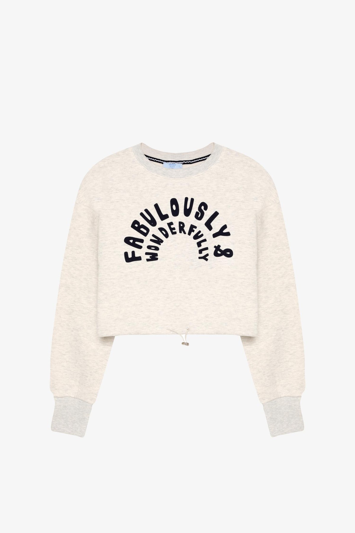 Quzu Bisiklet Yaka Önü Baskılı Sweatshirt Gri Melanj