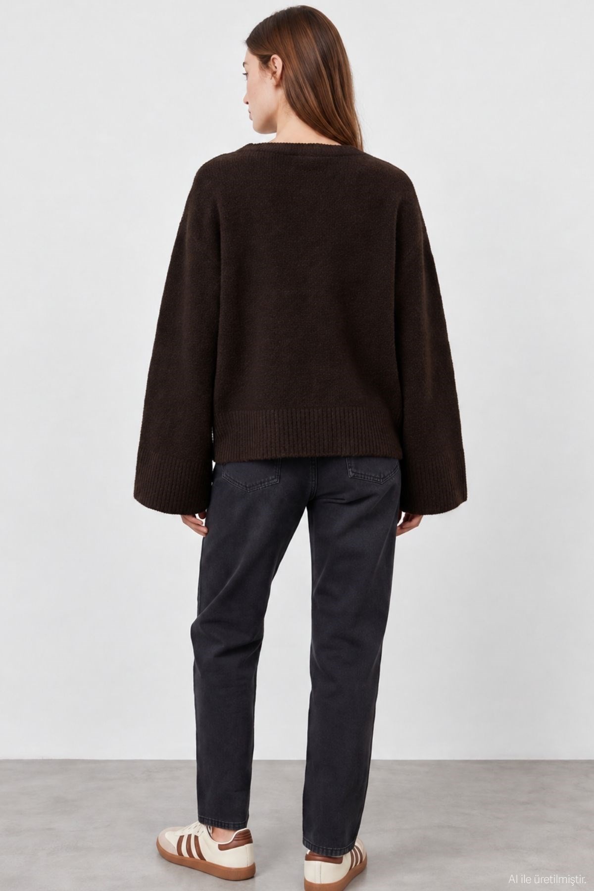 Quzu Bisiklet Yaka Oversize Triko Kahve