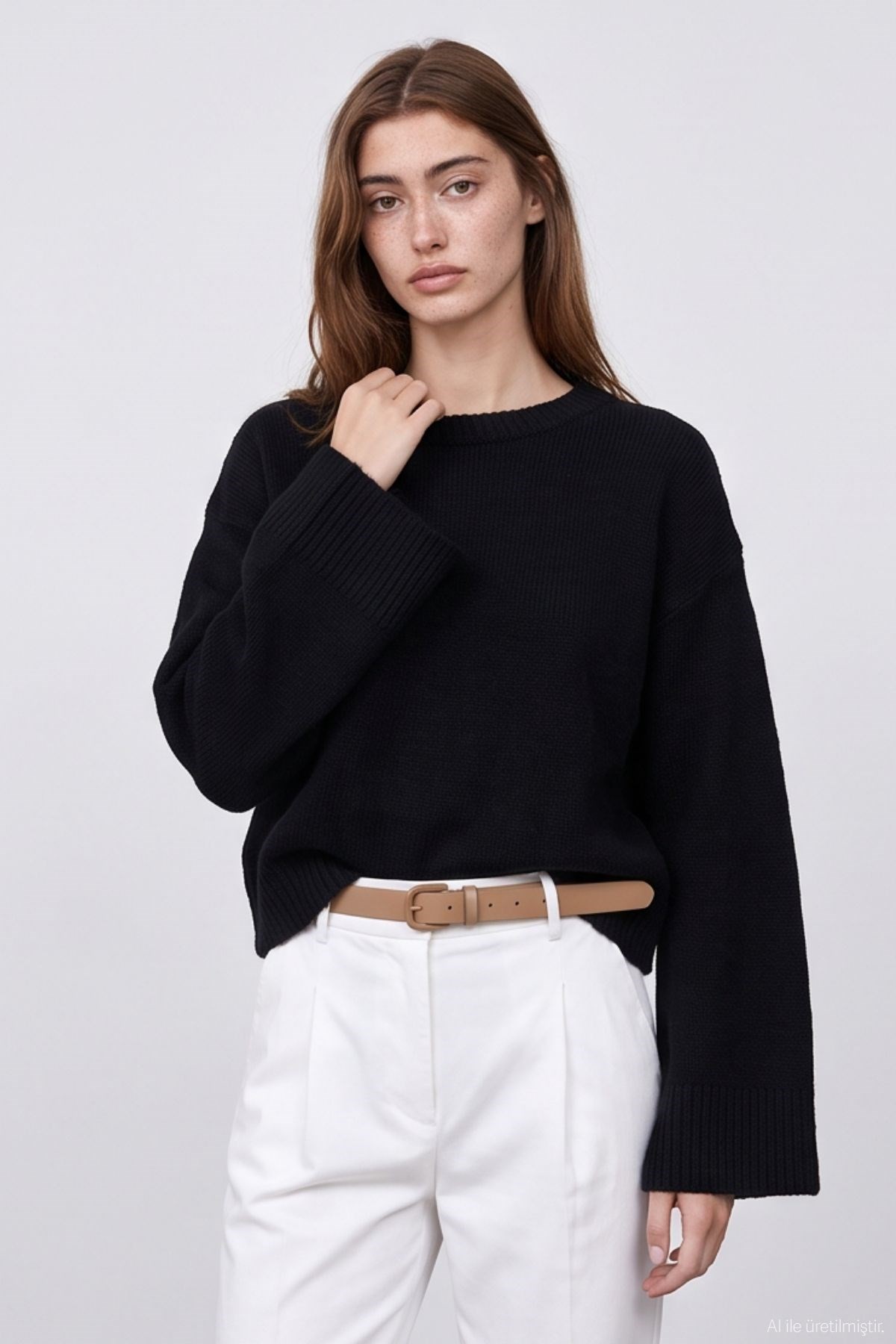 Quzu Bisiklet Yaka Oversize Triko Siyah