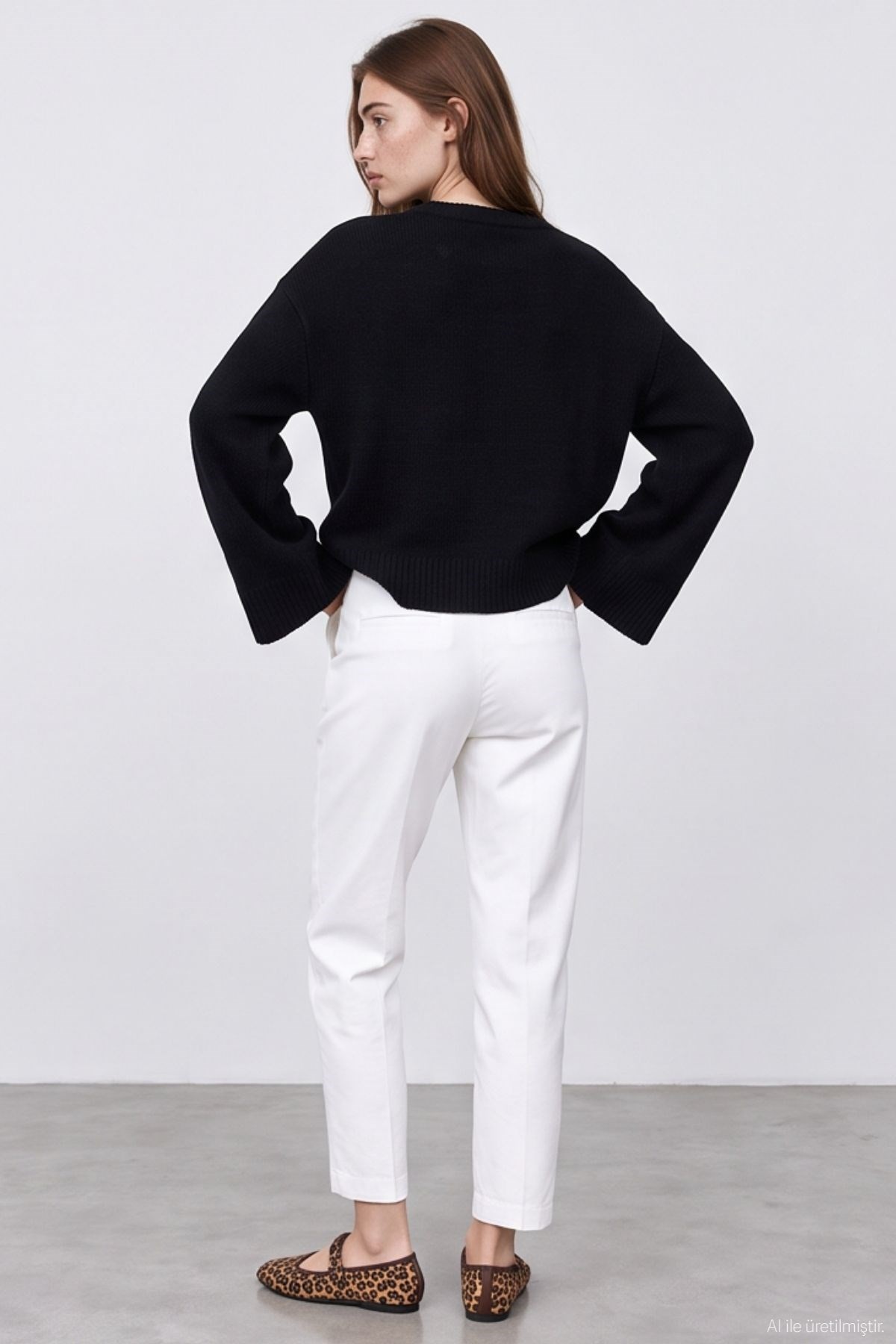 Quzu Bisiklet Yaka Oversize Triko Siyah
