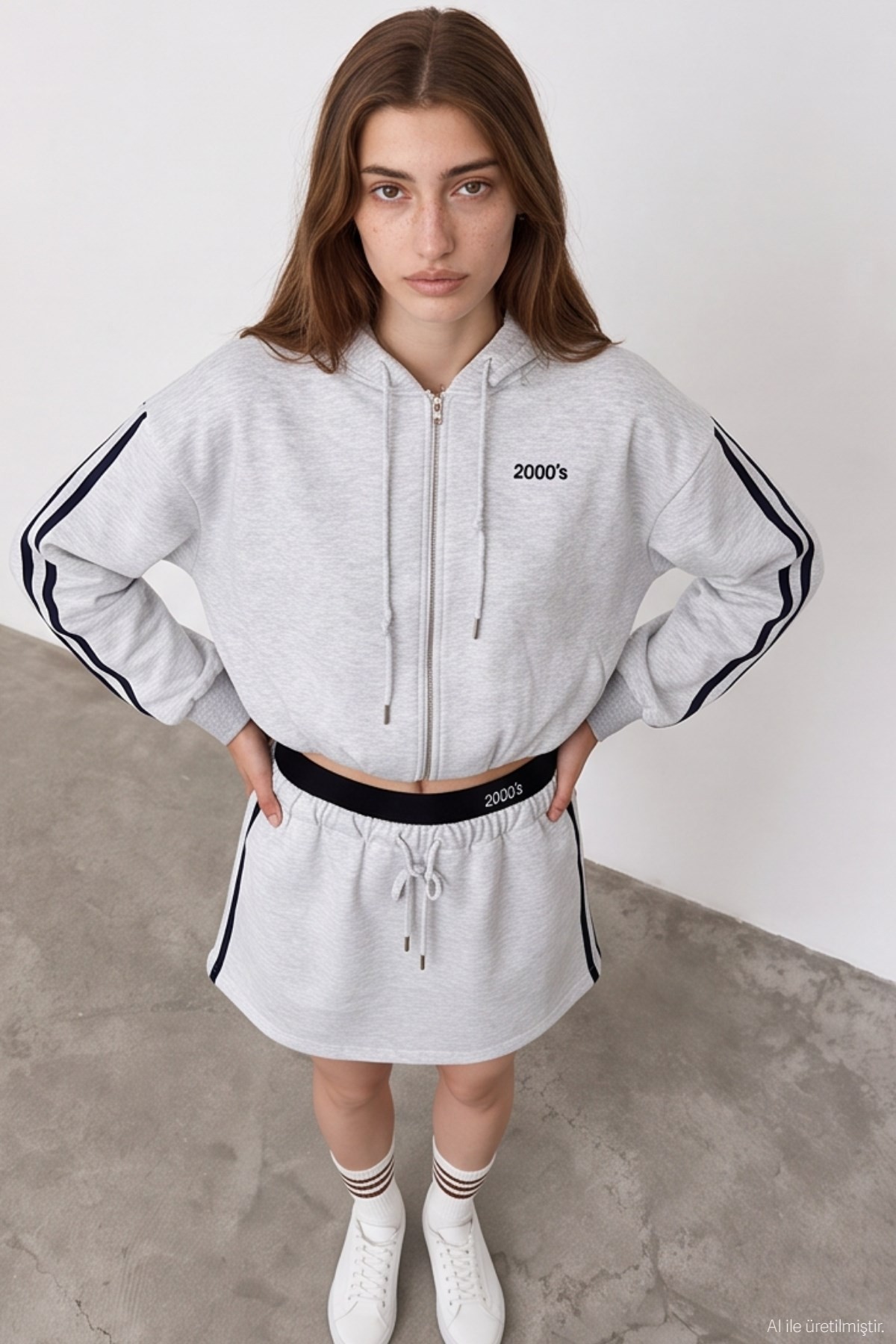Quzu Biye Detaylı Sweatshirt Gri Melanj
