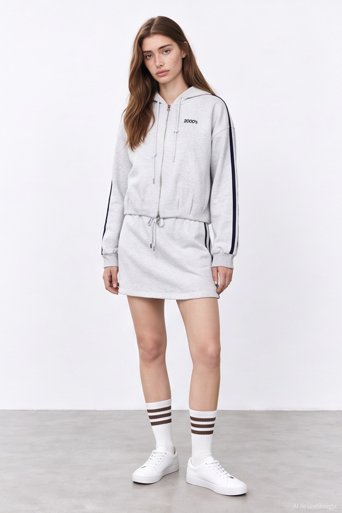 Quzu Biye Detaylı Sweatshirt Gri Melanj