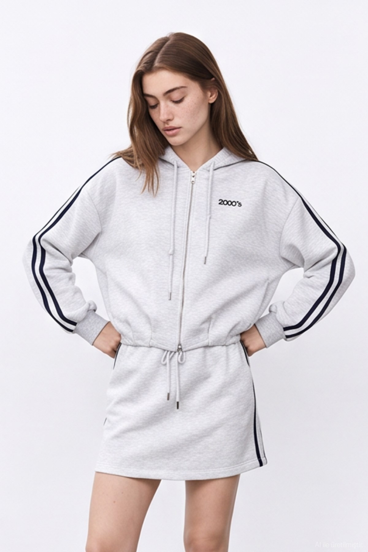 Quzu Biye Detaylı Sweatshirt Gri Melanj