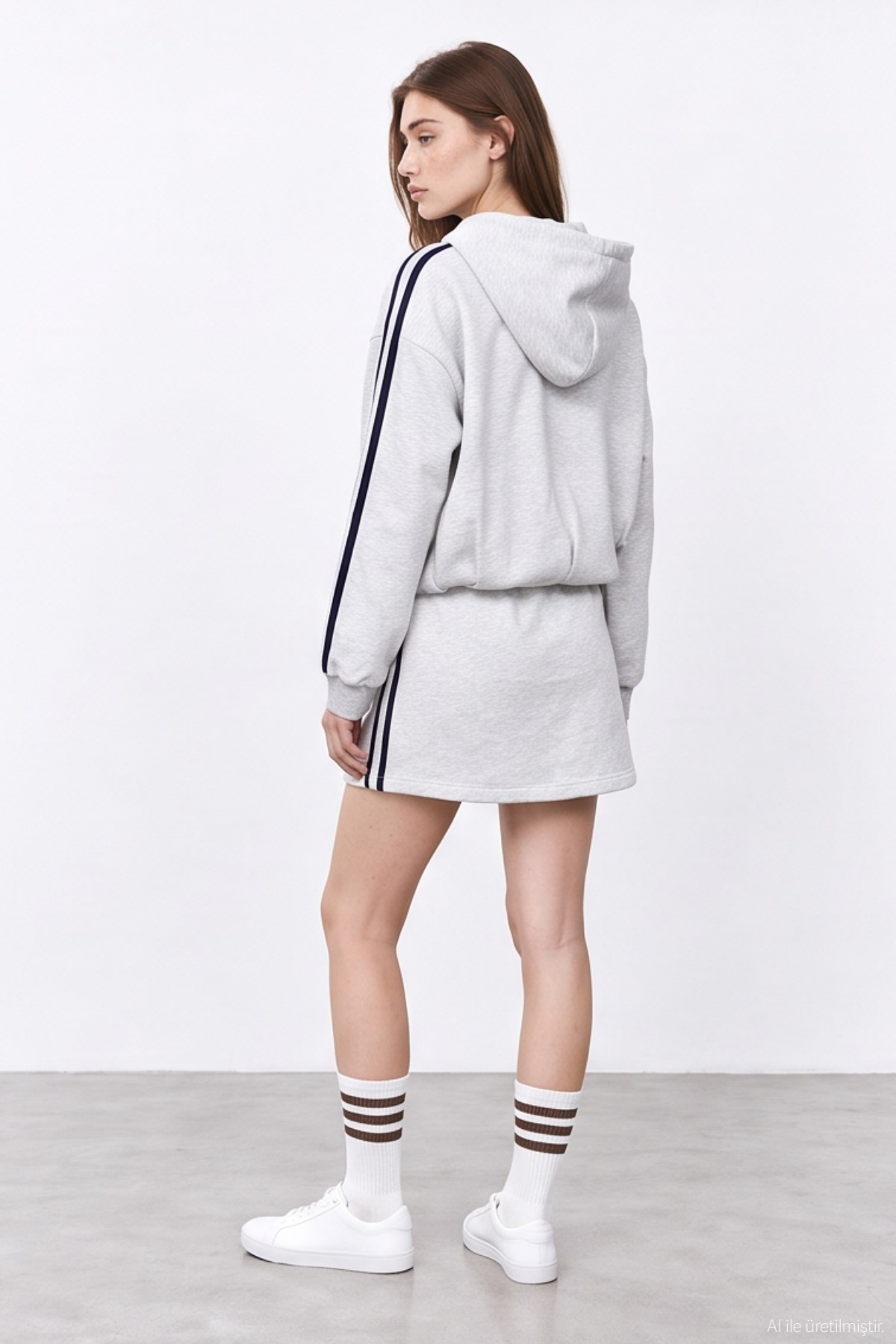 Quzu Biye Detaylı Sweatshirt Gri Melanj