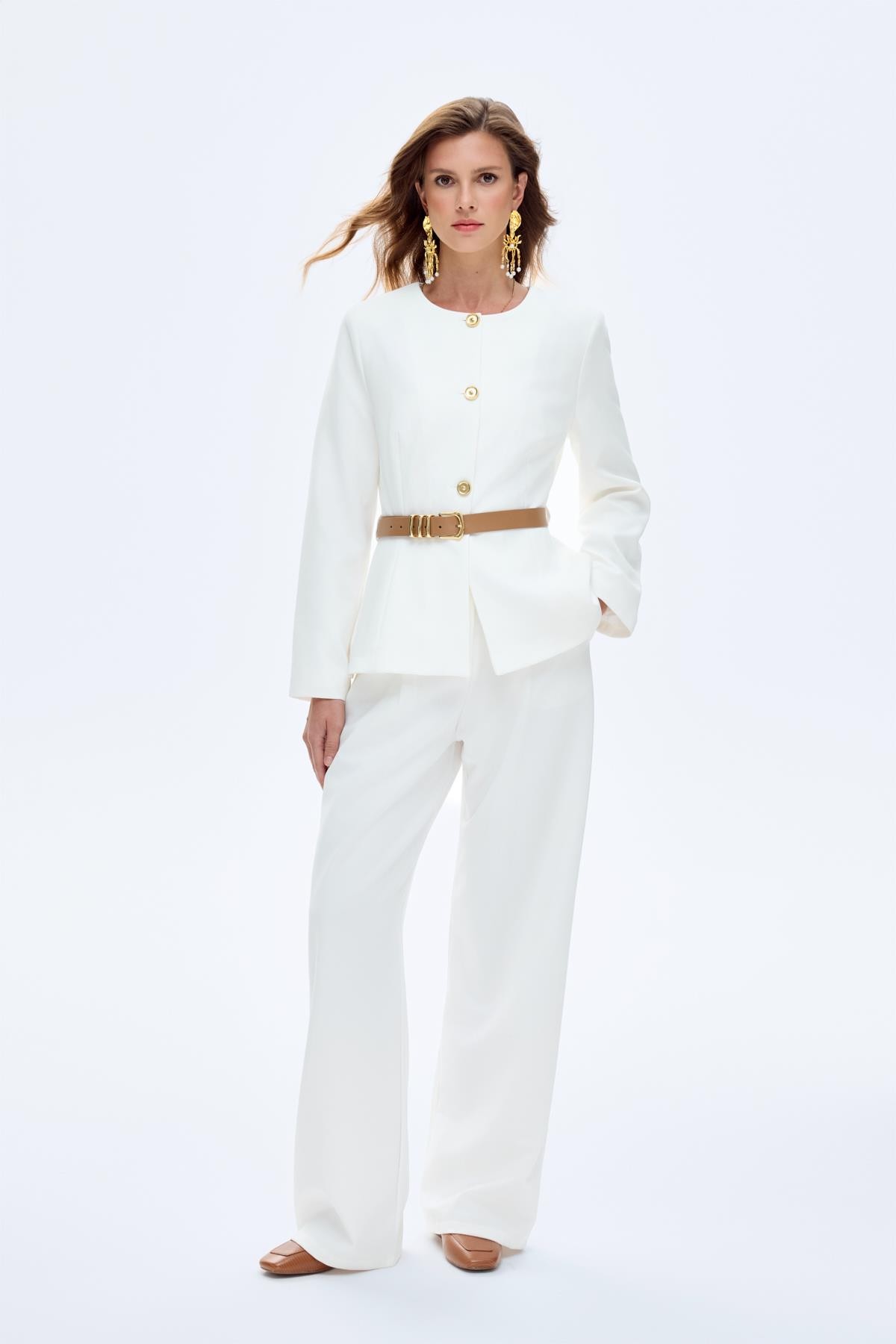 Quzu Bol Paça Pantolon Ekru