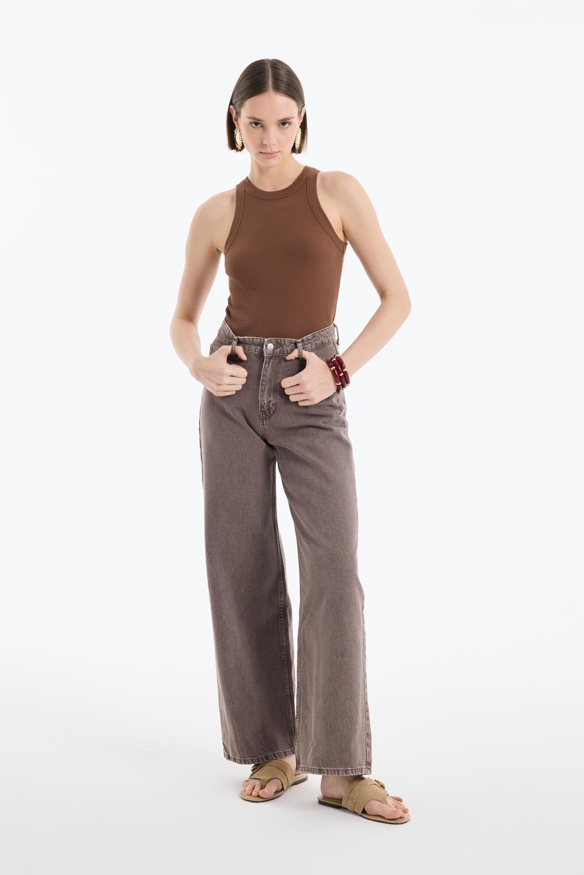 Quzu Bol Paça Pantolon Kahve