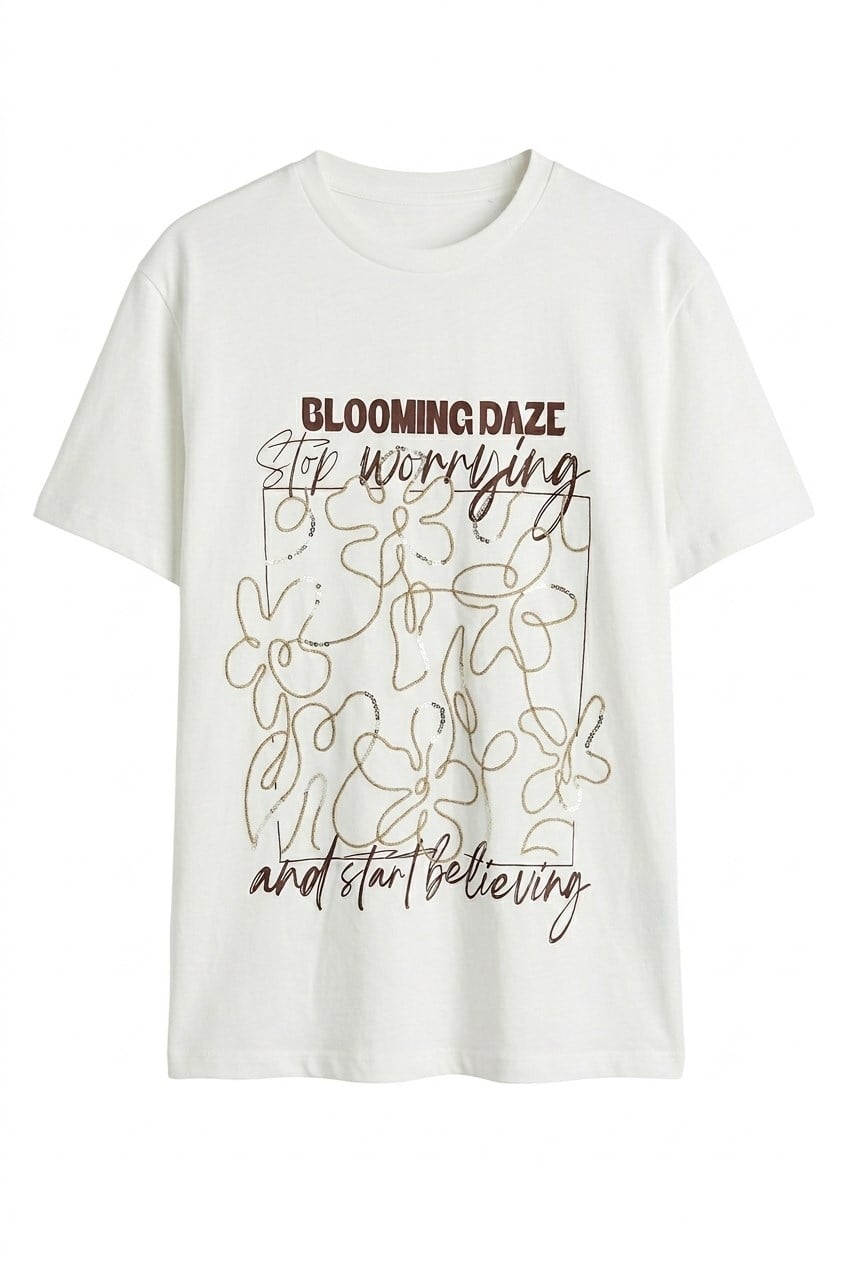 Quzu Boncuk Detaylı T-shirt Ekru