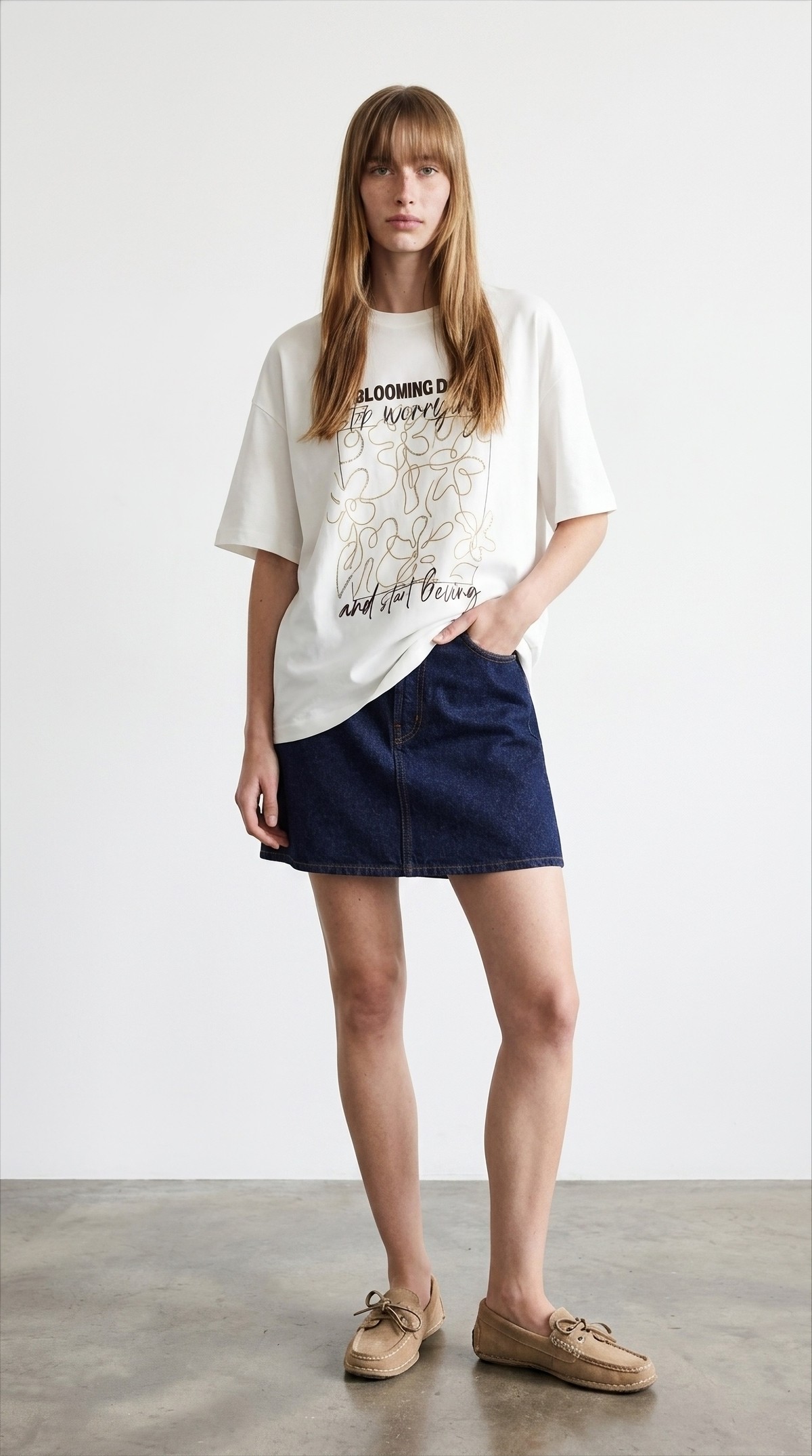 Quzu Boncuk Detaylı T-shirt Ekru