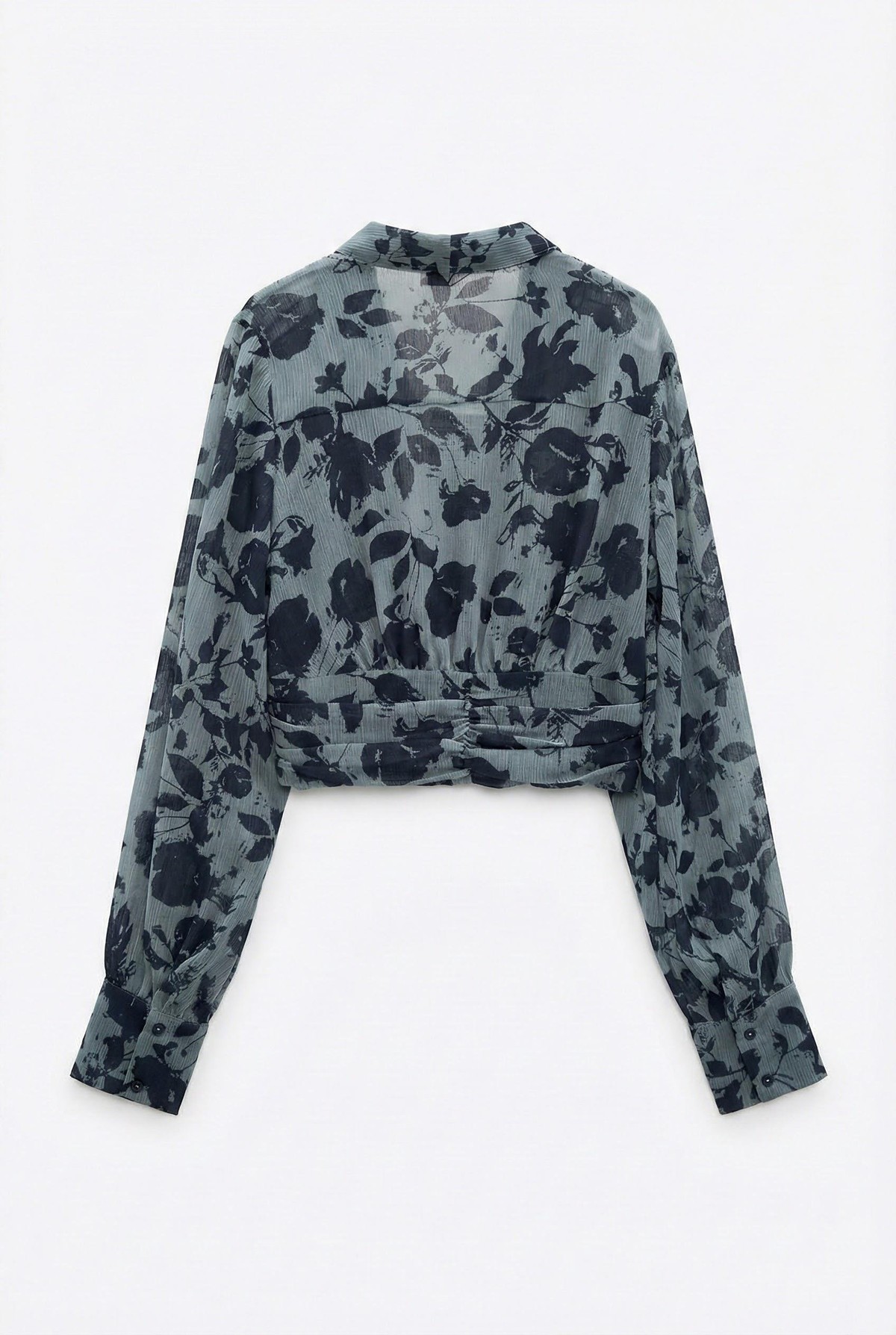 Quzu Büzgü Detaylı Desenli Bluz Mavi