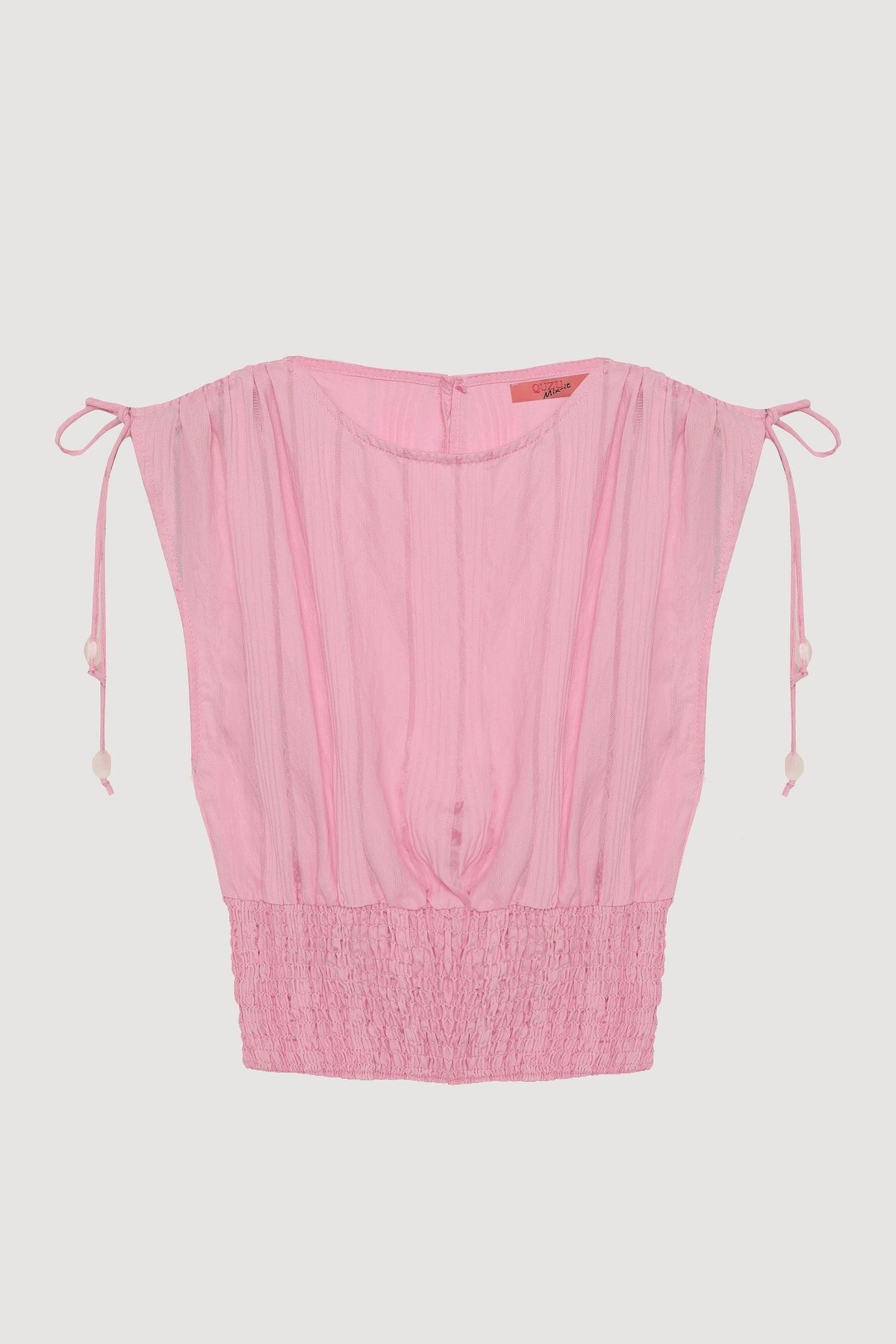 Quzu Büzgü Detaylı Gipeli Bluz Pembe