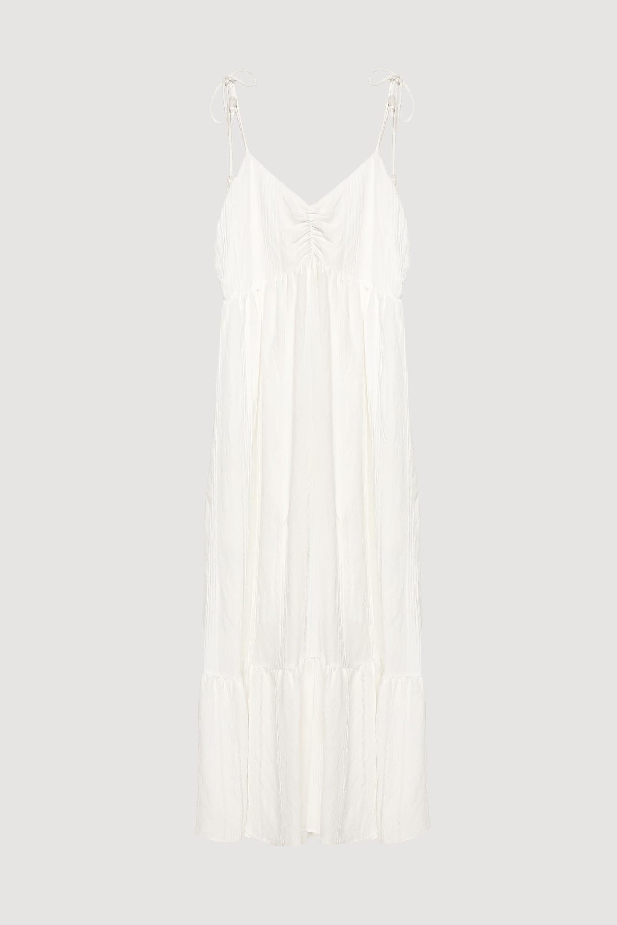 Quzu Büzgü Detaylı Maxi Elbise Ekru