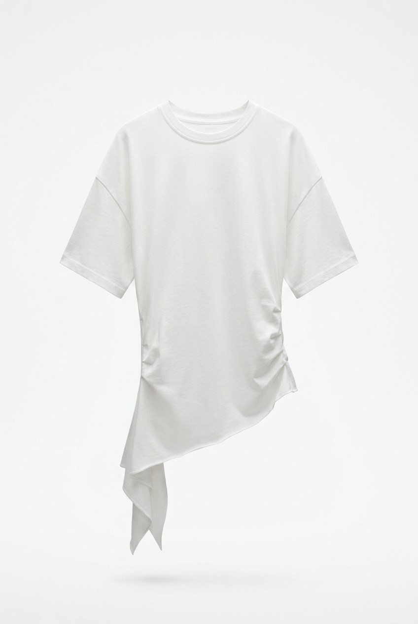 Quzu Büzgü Detaylı T-shirt Ekru