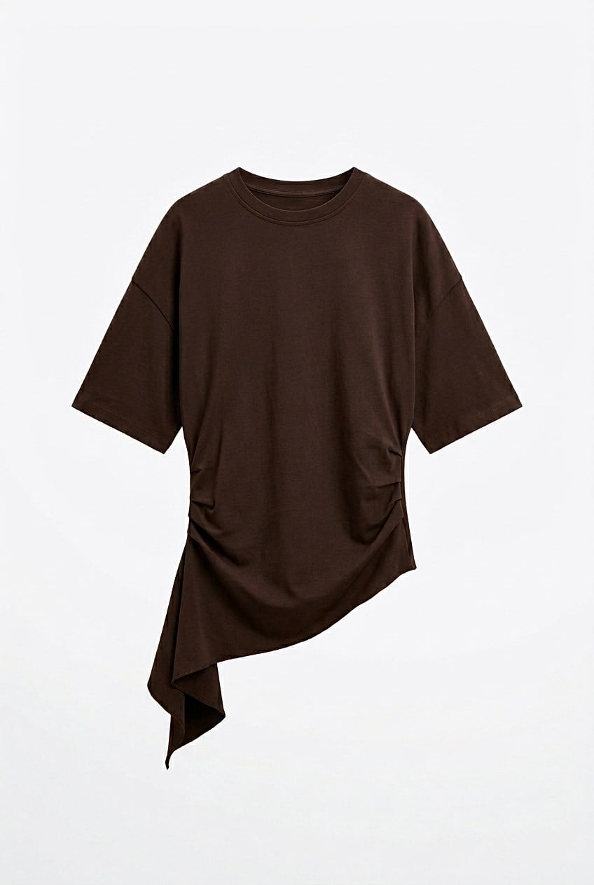 Quzu Büzgü Detaylı T-shirt Kahve
