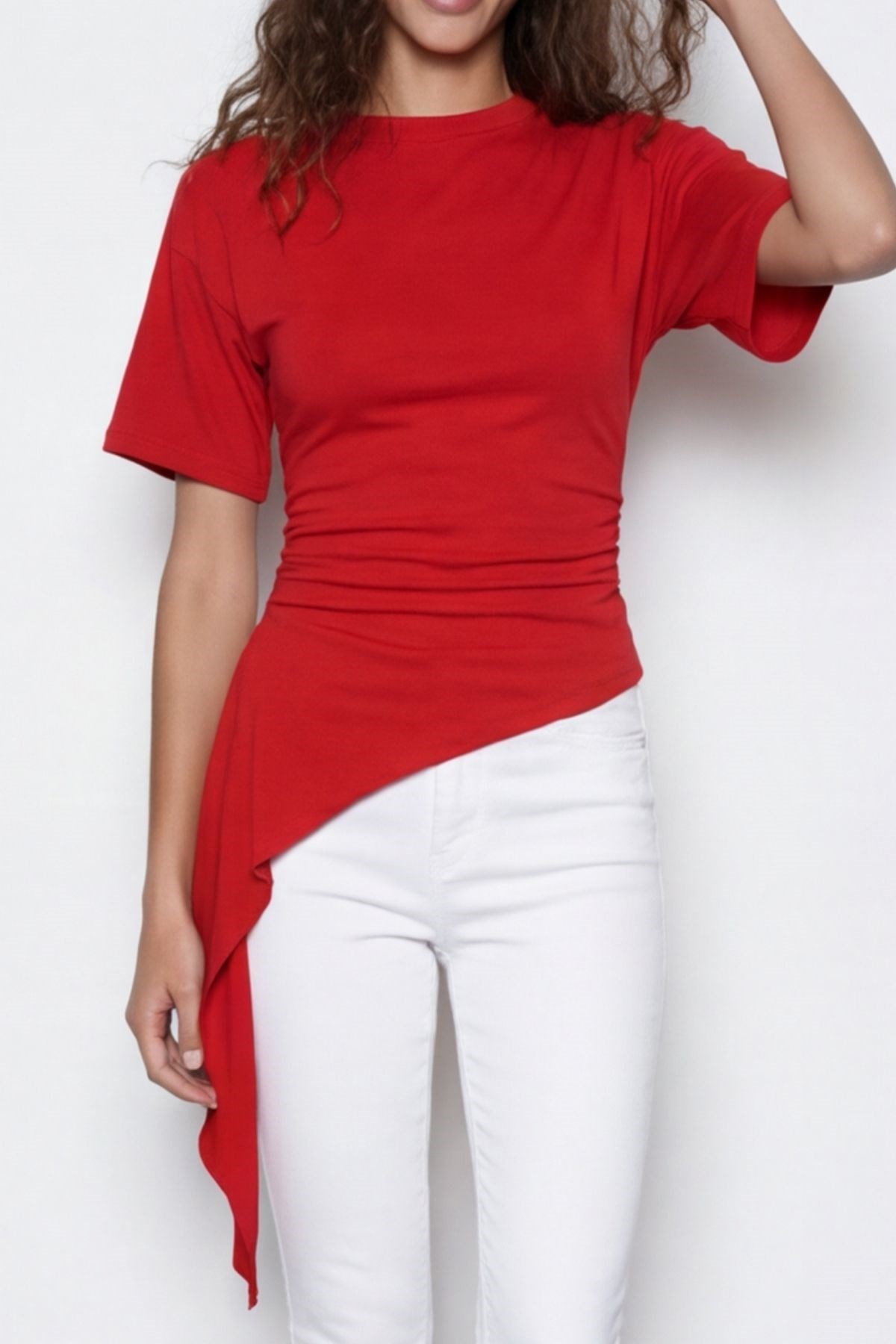 Quzu Büzgü Detaylı T-shirt Kırmızı