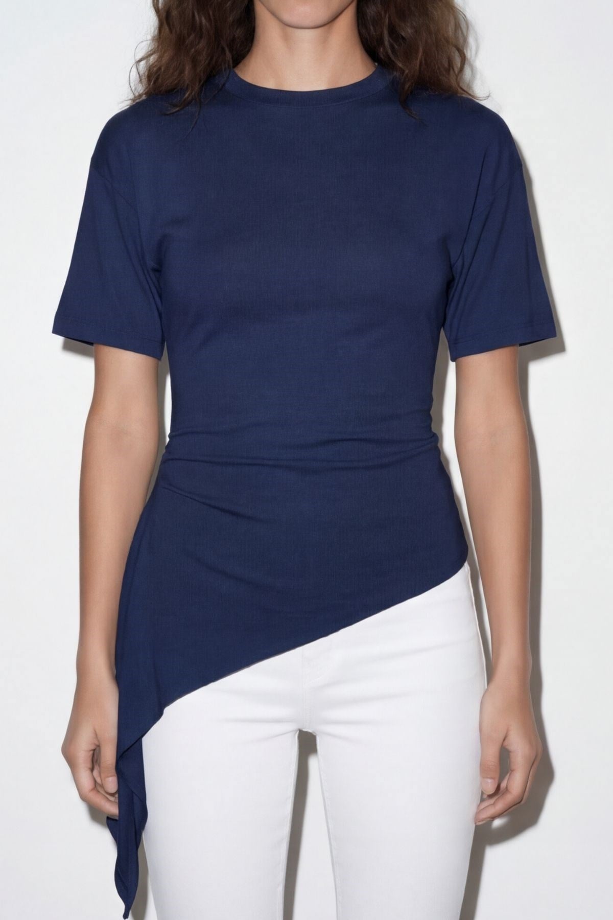 Quzu Büzgü Detaylı T-shirt Lacivert
