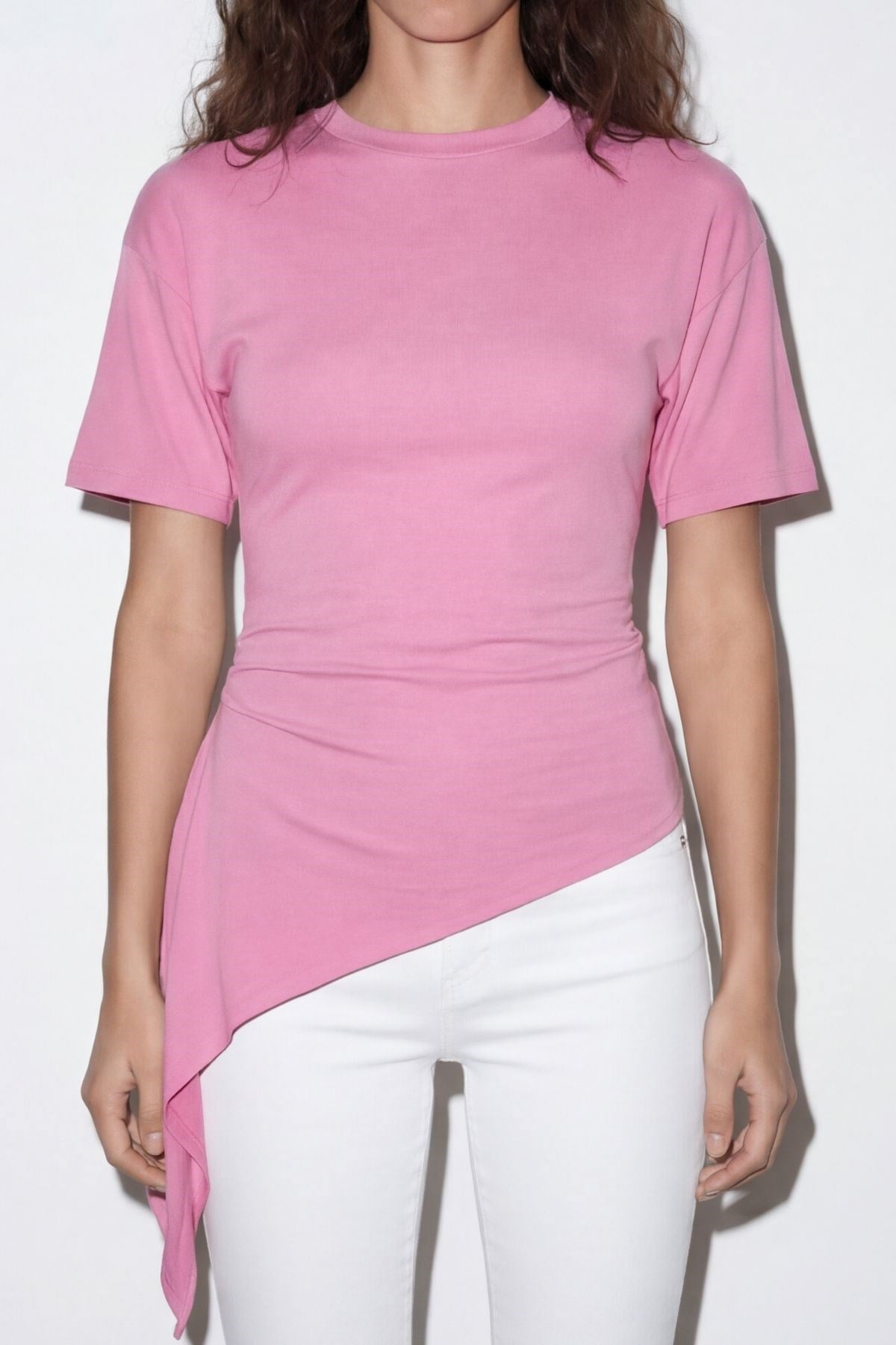 Quzu Büzgü Detaylı T-shirt Pembe