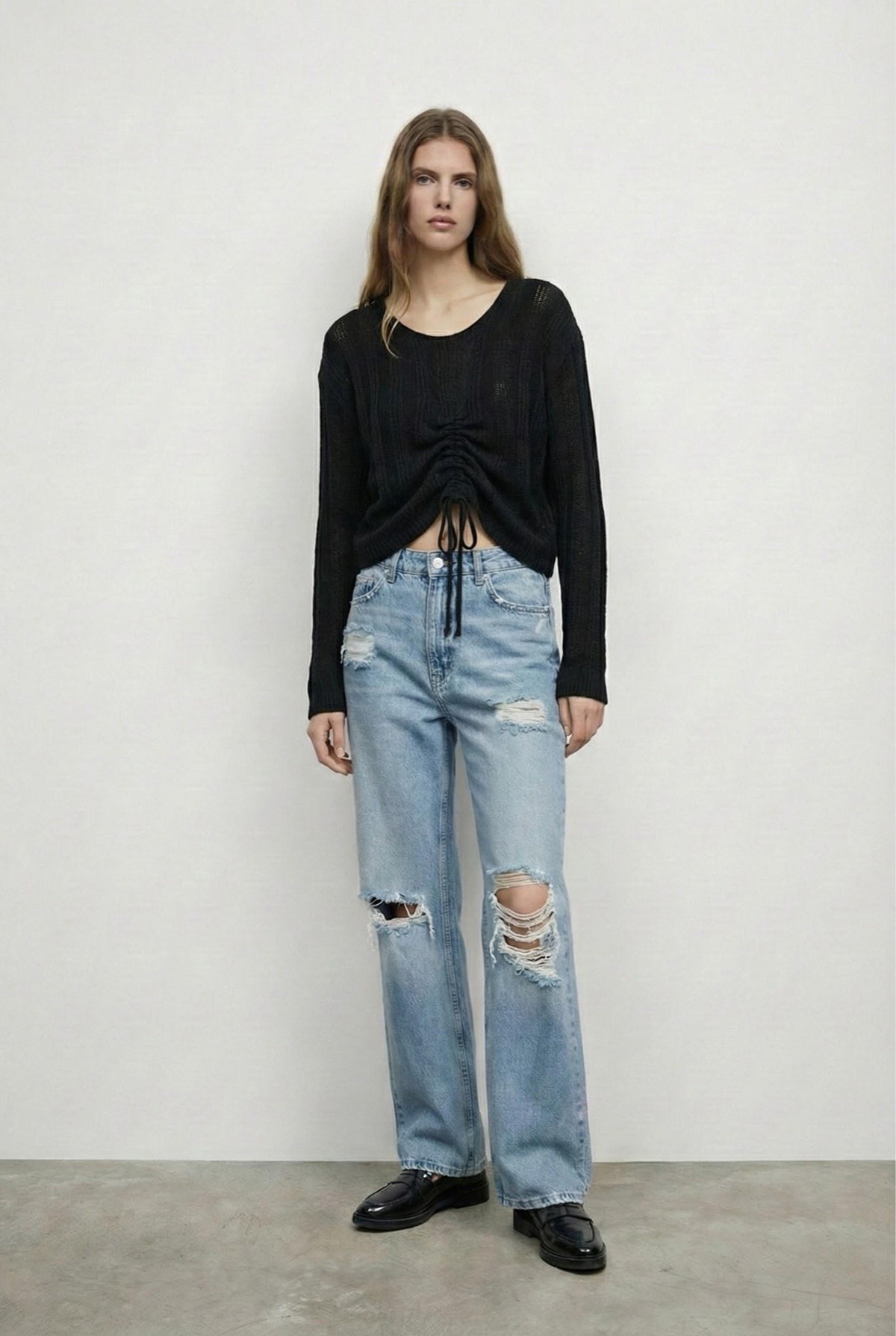 Quzu Büzgü Detaylı Triko Siyah