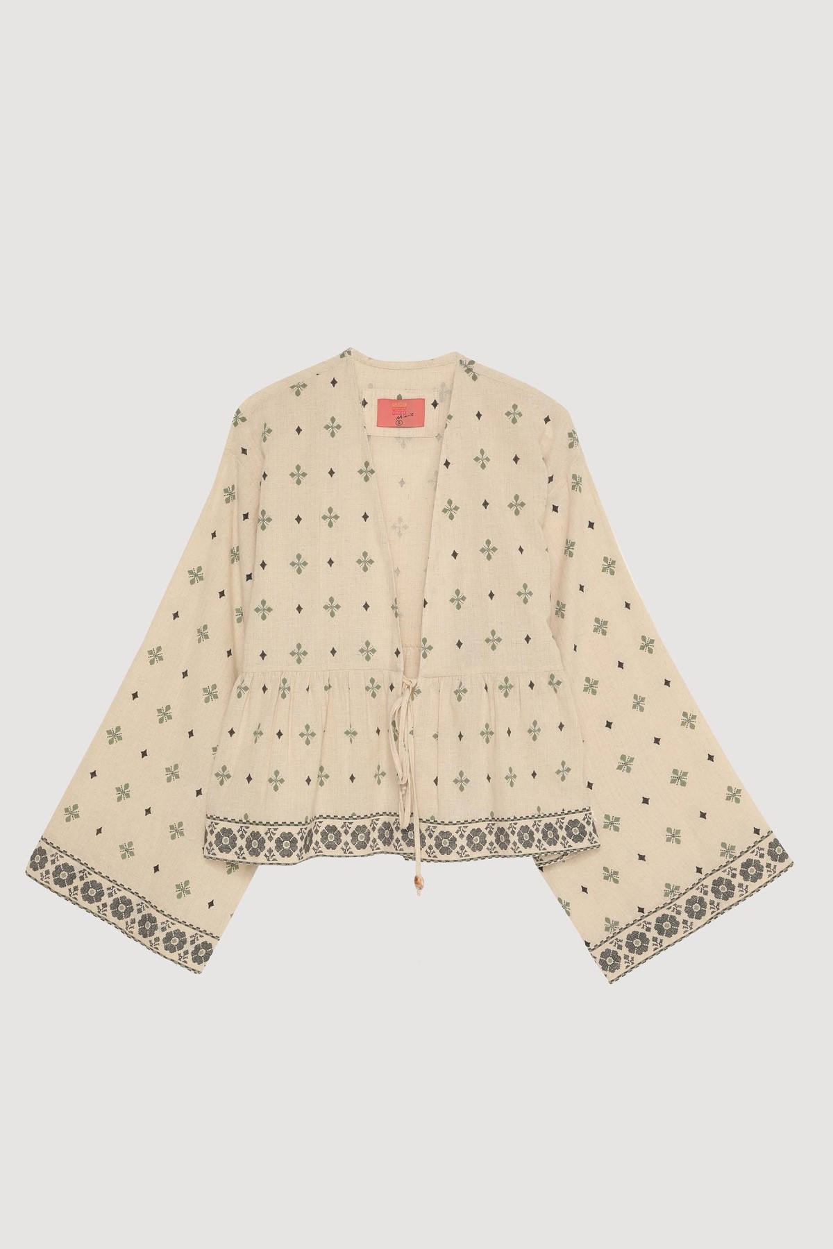 Quzu Büzgülü Desenli Kimono Natur