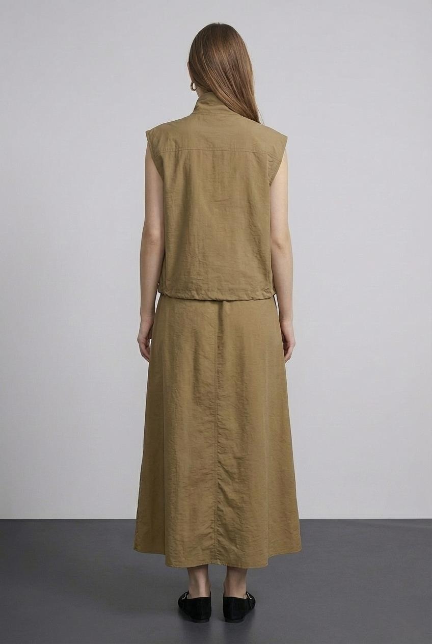 Quzu Cepli Fermuar Detaylı Etek Açık Haki