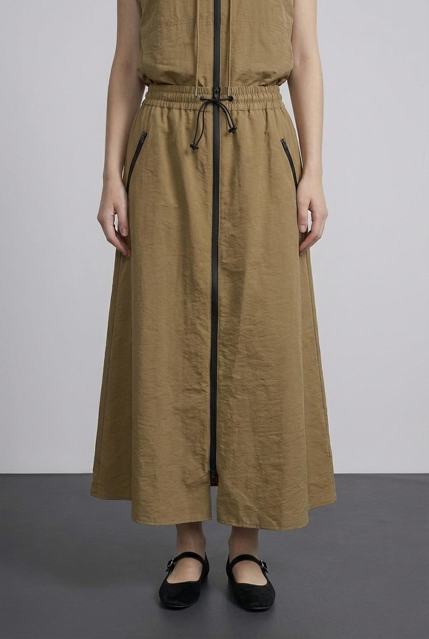 Quzu Cepli Fermuar Detaylı Etek Açık Haki