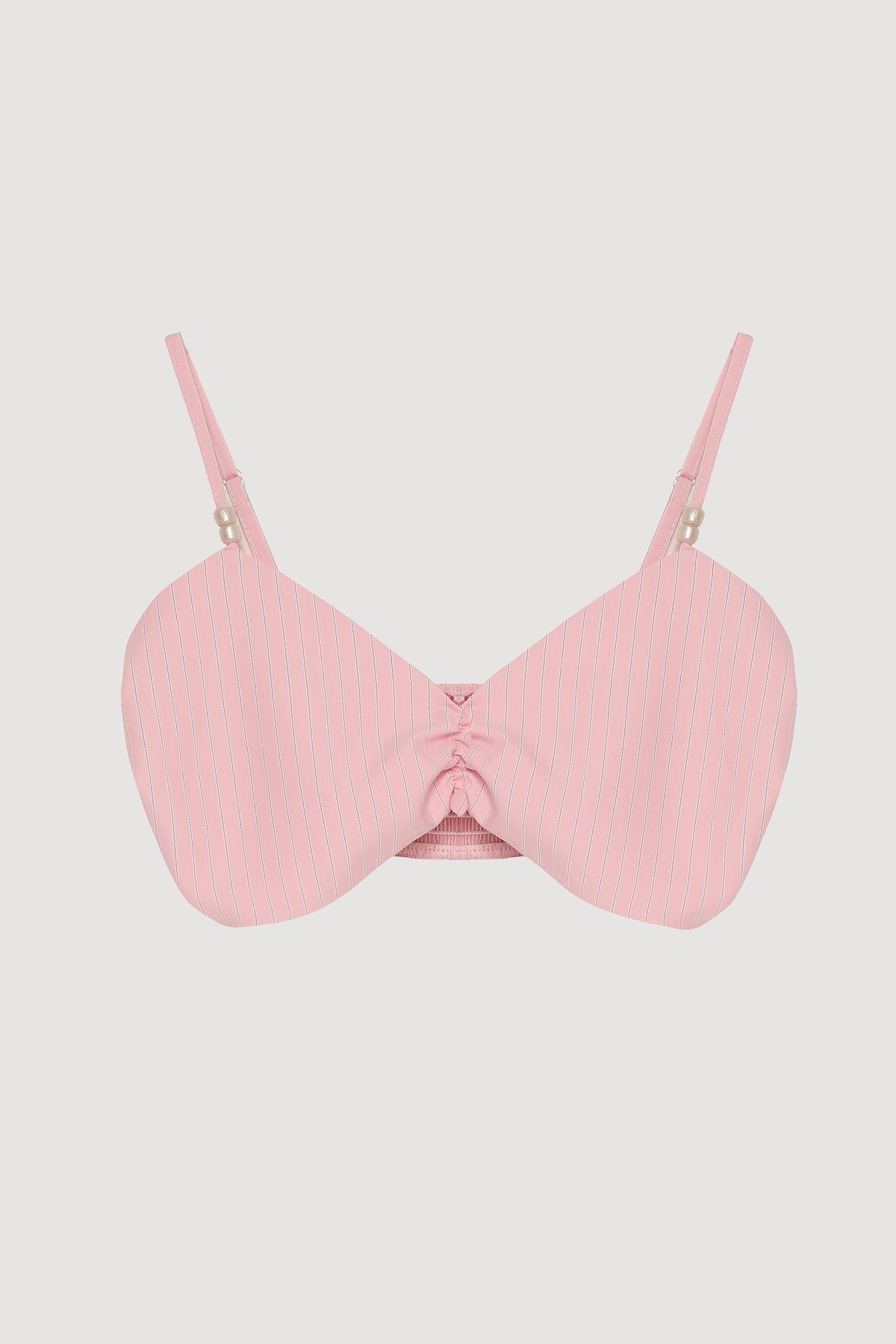 Quzu Çizgili Crop Bluz Pembe