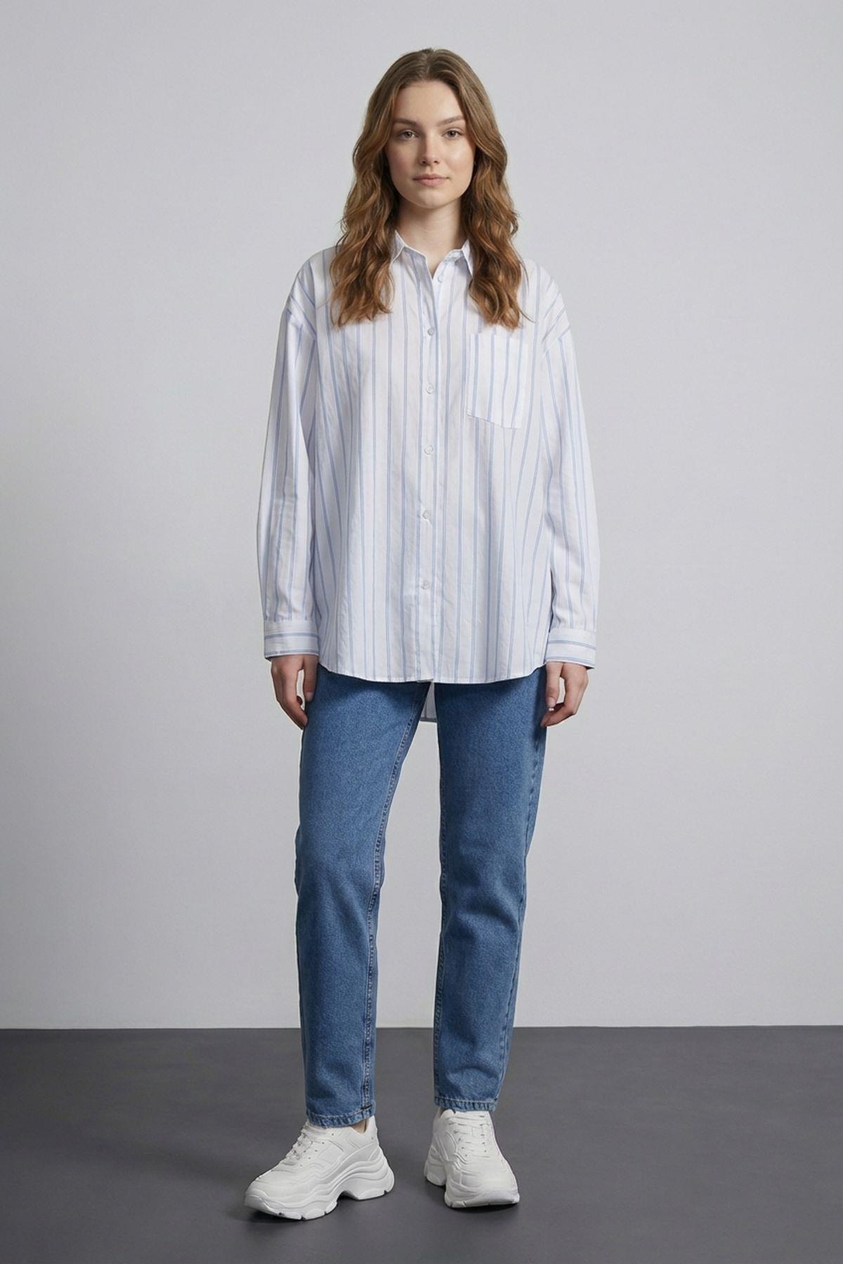 Quzu Çizgili Gömlek Ekru