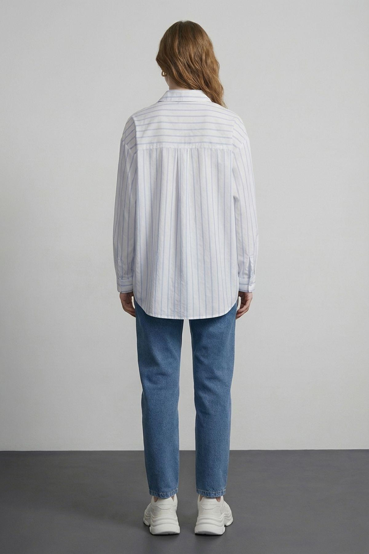 Quzu Çizgili Gömlek Ekru