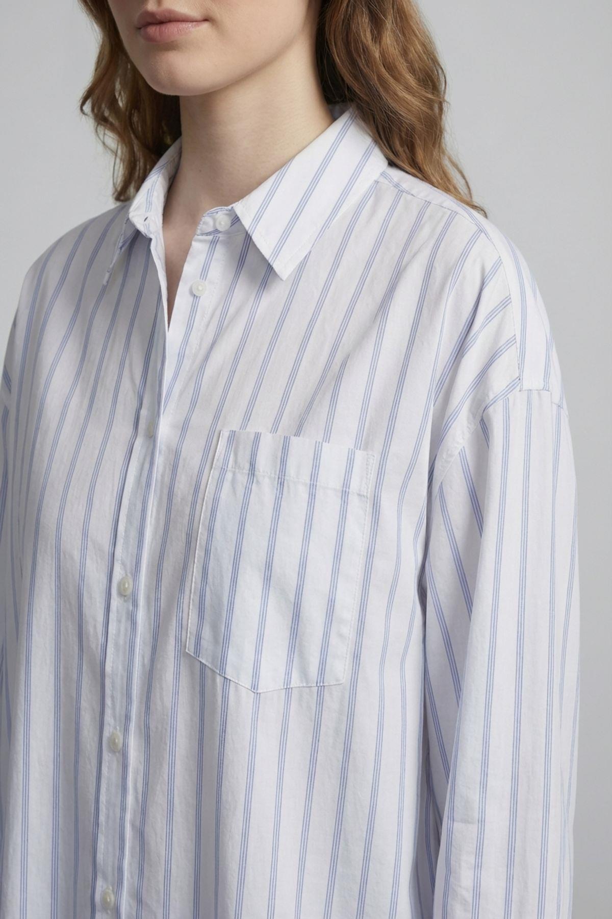 Quzu Çizgili Gömlek Ekru