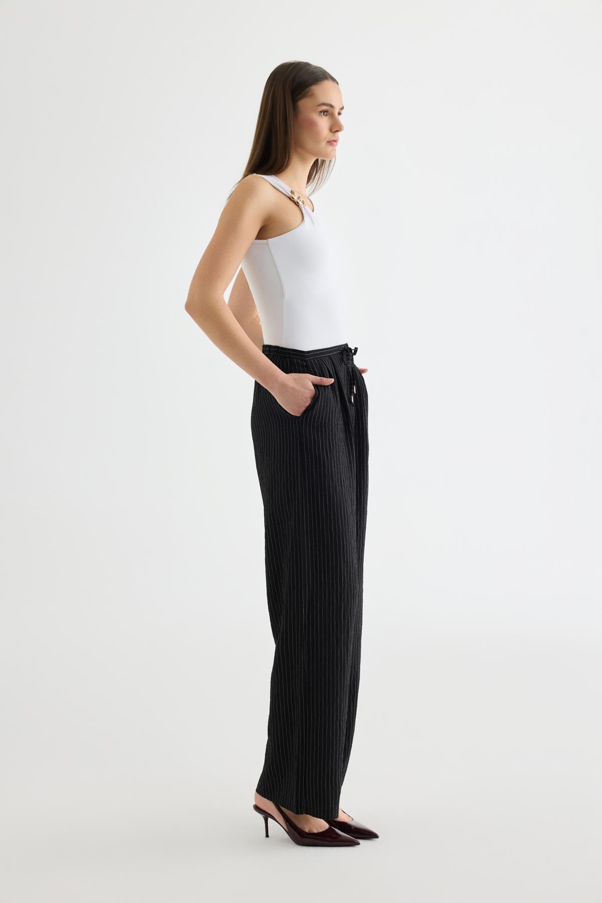 Quzu Çizgili Pantolon Siyah