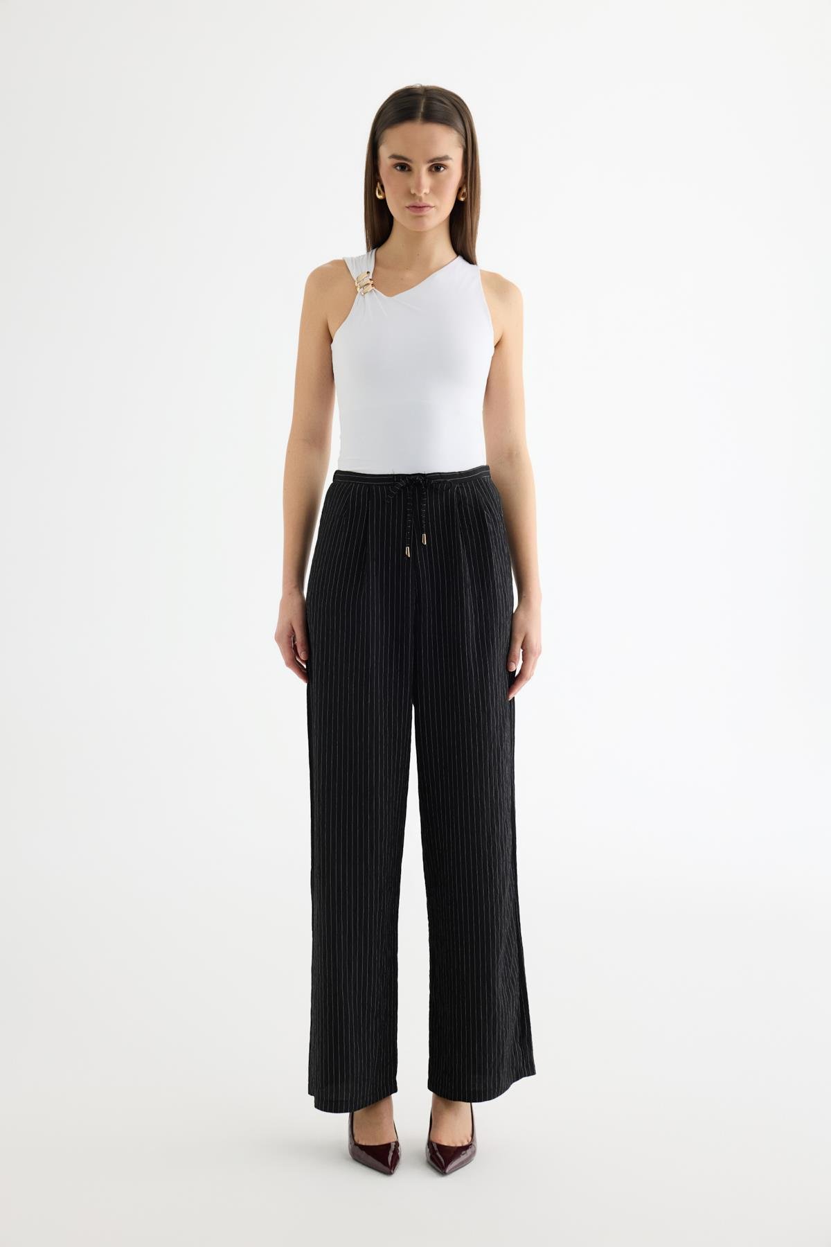 Quzu Çizgili Pantolon Siyah