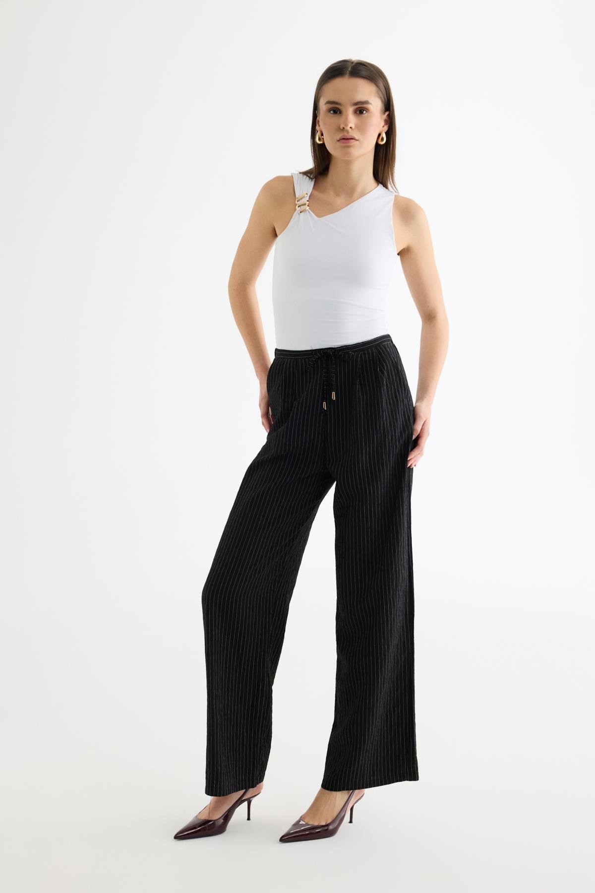 Quzu Çizgili Pantolon Siyah