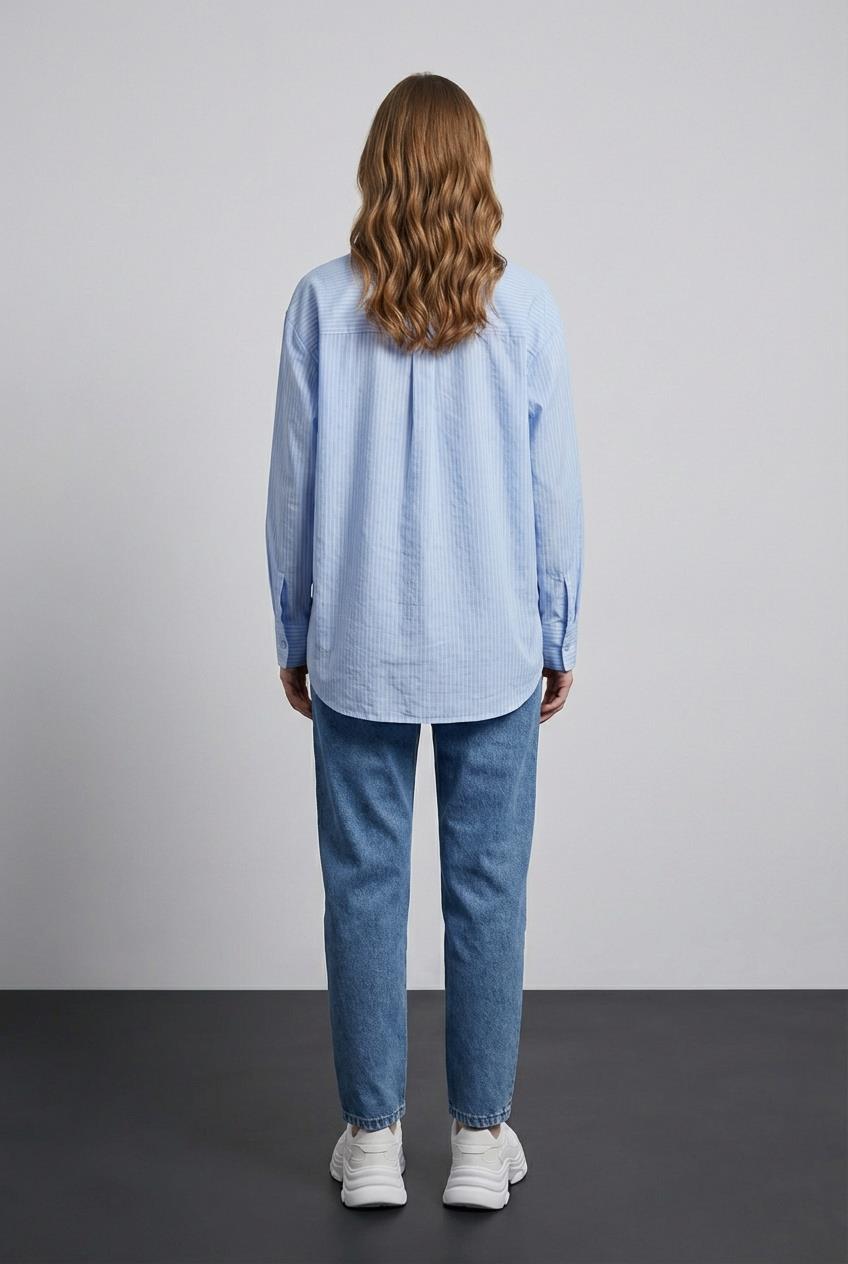 Quzu Çizgili Transparan Gömlek Mavi