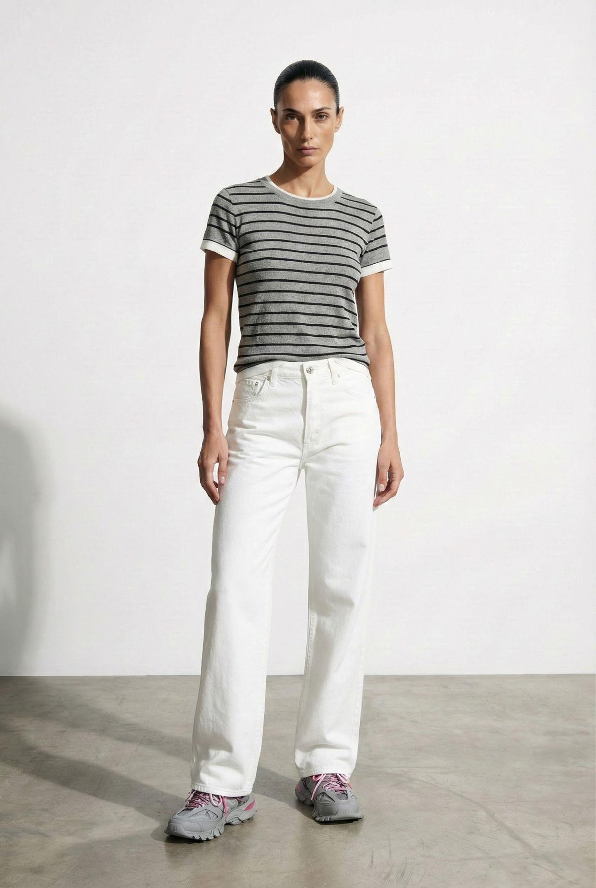 Quzu Çizgili Triko Gri