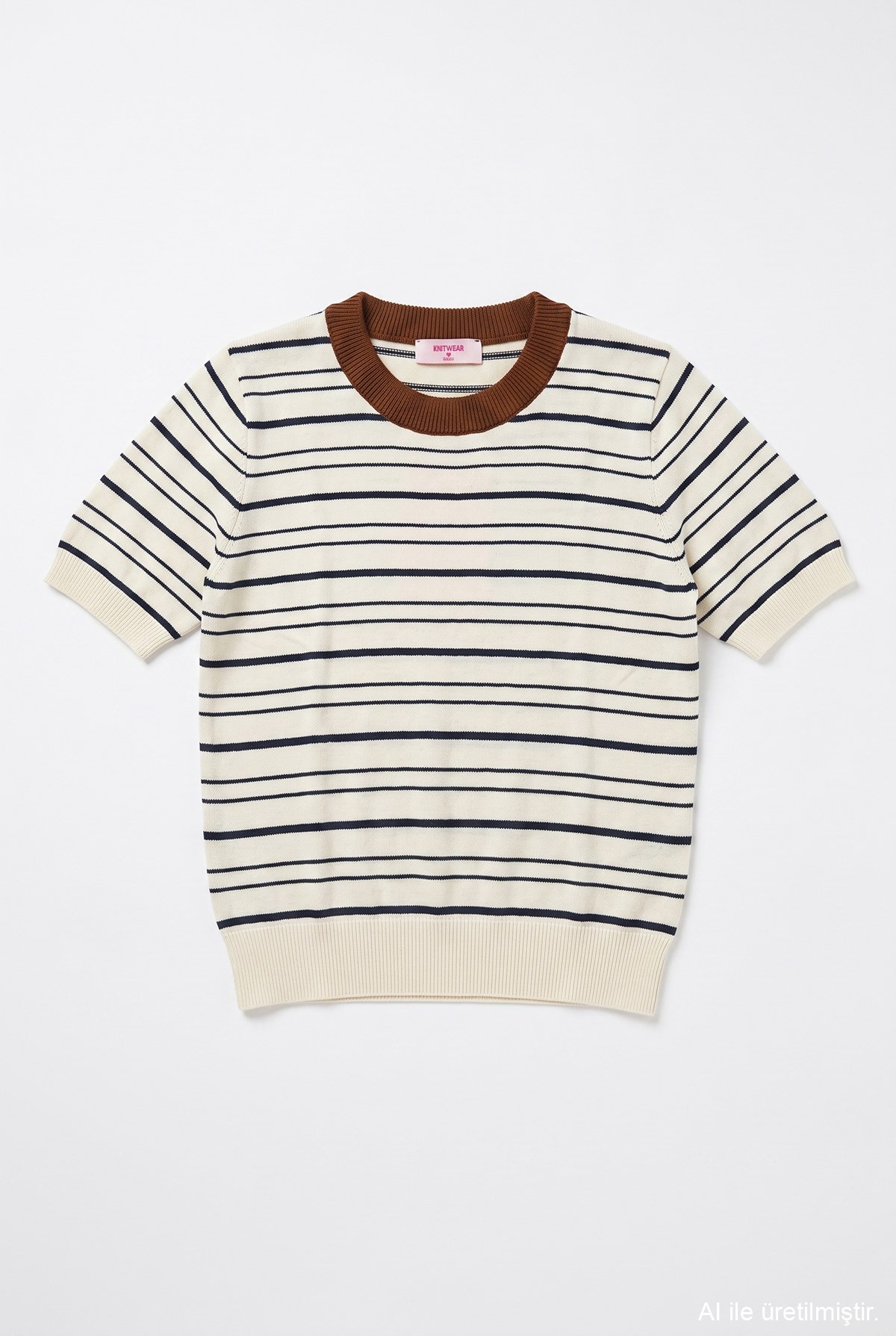 Quzu Çizgili Triko Krem