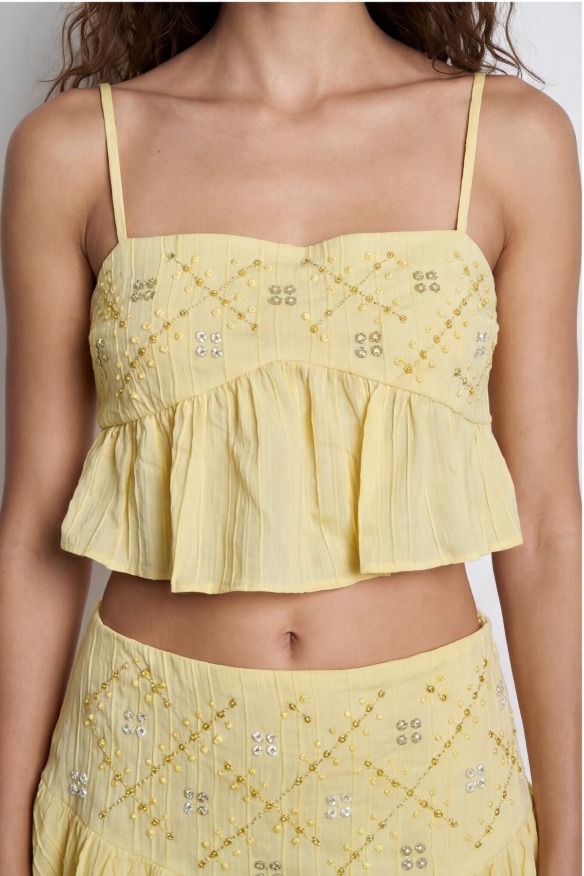 Quzu Crop Askılı Bluz Sarı