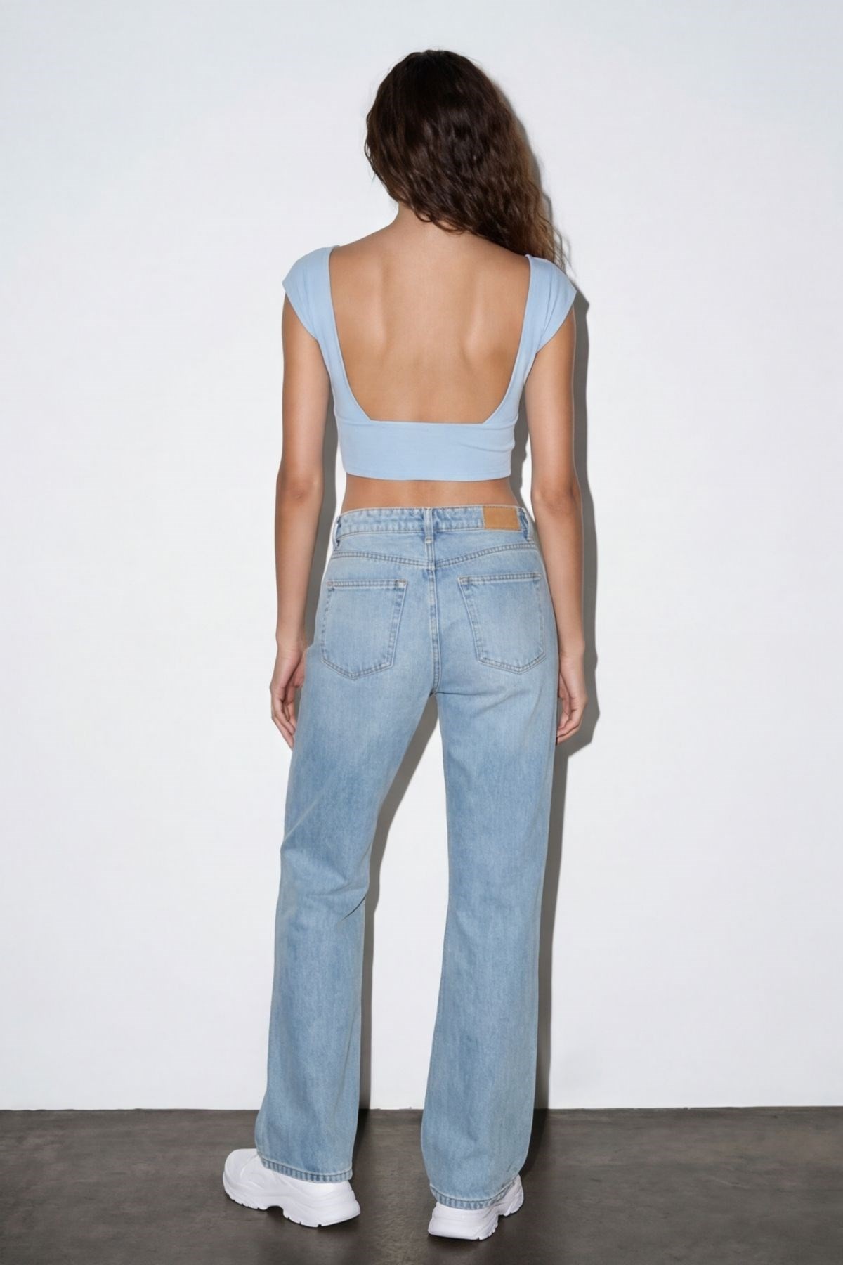 Quzu Crop Detaylı Bluz Mavi