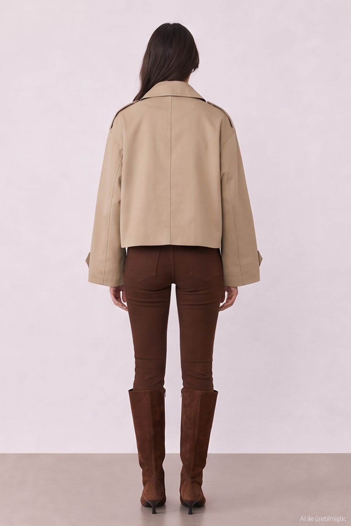 Quzu Crop Detaylı Trençkot Bej
