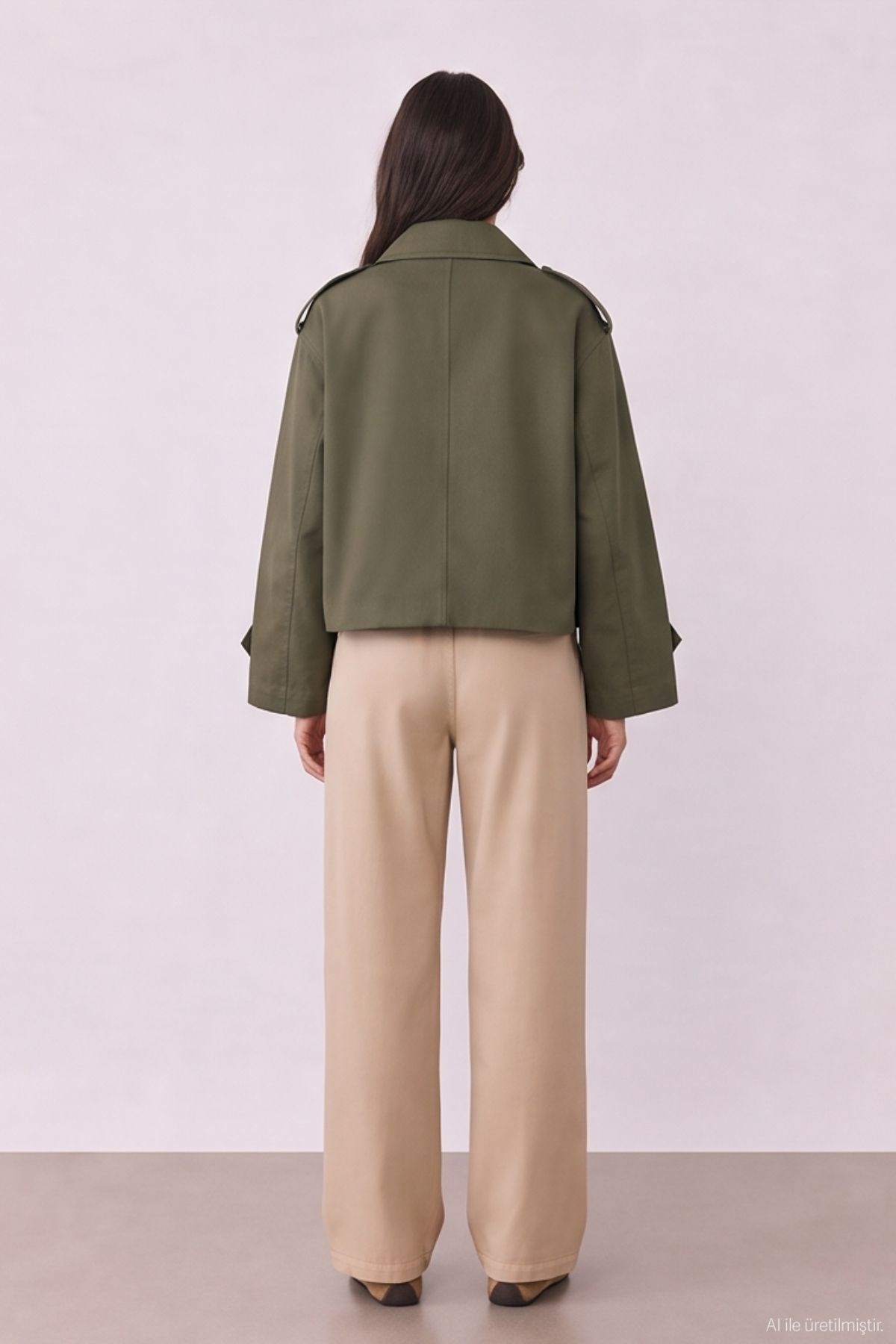 Quzu Crop Detaylı Trençkot Haki