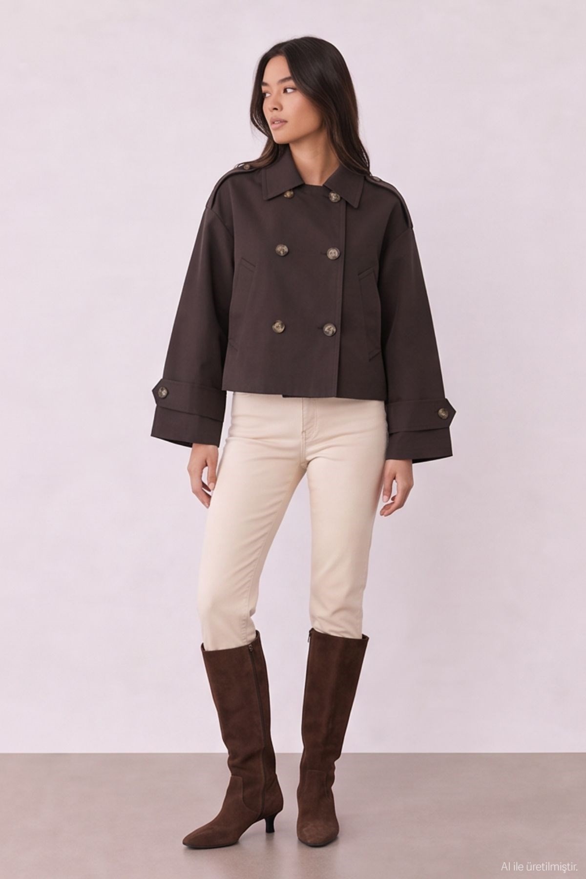 Quzu Crop Detaylı Trençkot Kahve