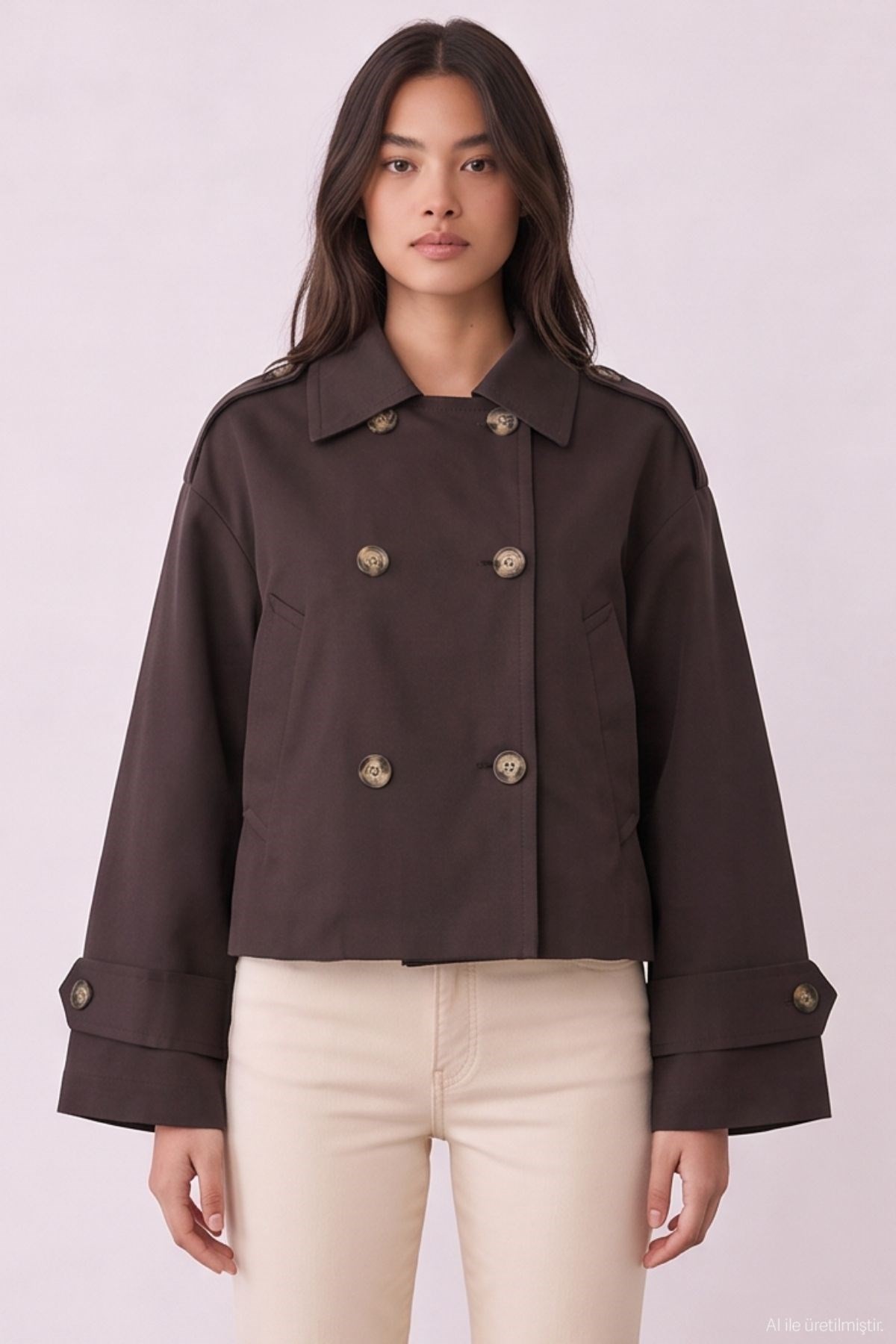 Quzu Crop Detaylı Trençkot Kahve