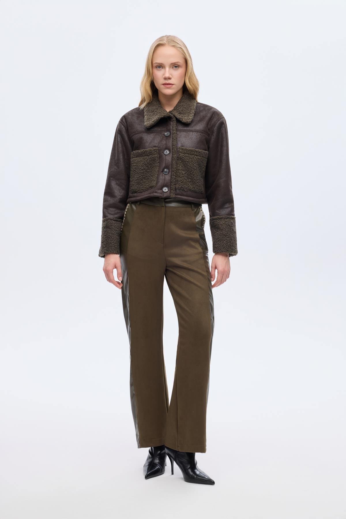 Quzu Crop Kıvırcık Mont Haki