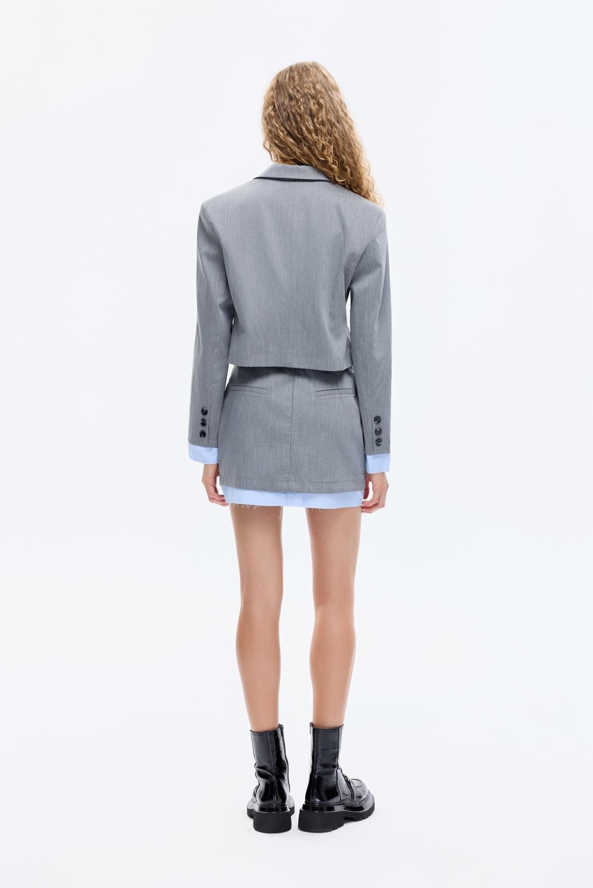 Quzu Crop Matchli Ceket Gri